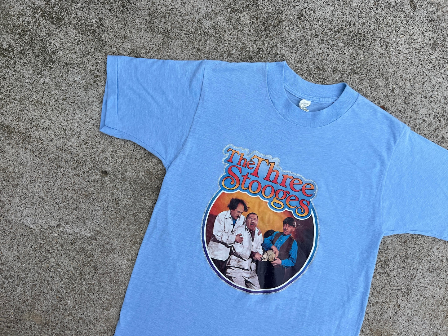 Vintage 1980s The Three Stooges Blue Graphic Tee | Medium
