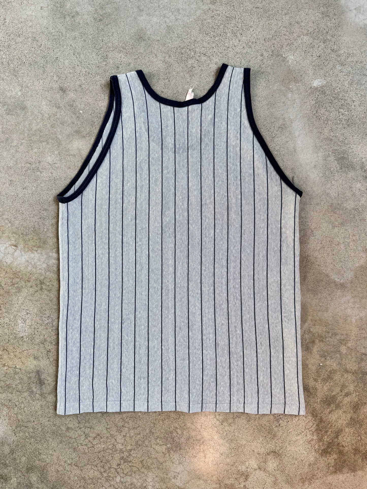 Vintage 1980s Grey & Blue UCLA Striped Mesh Tank Top | Large
