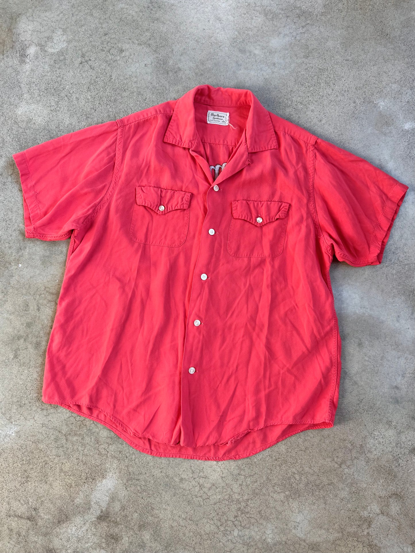 Vintage 1950s Marlboro Sportswear "Lou Meliska Pontiac" Chainstitch Embroidered Shirt | Large
