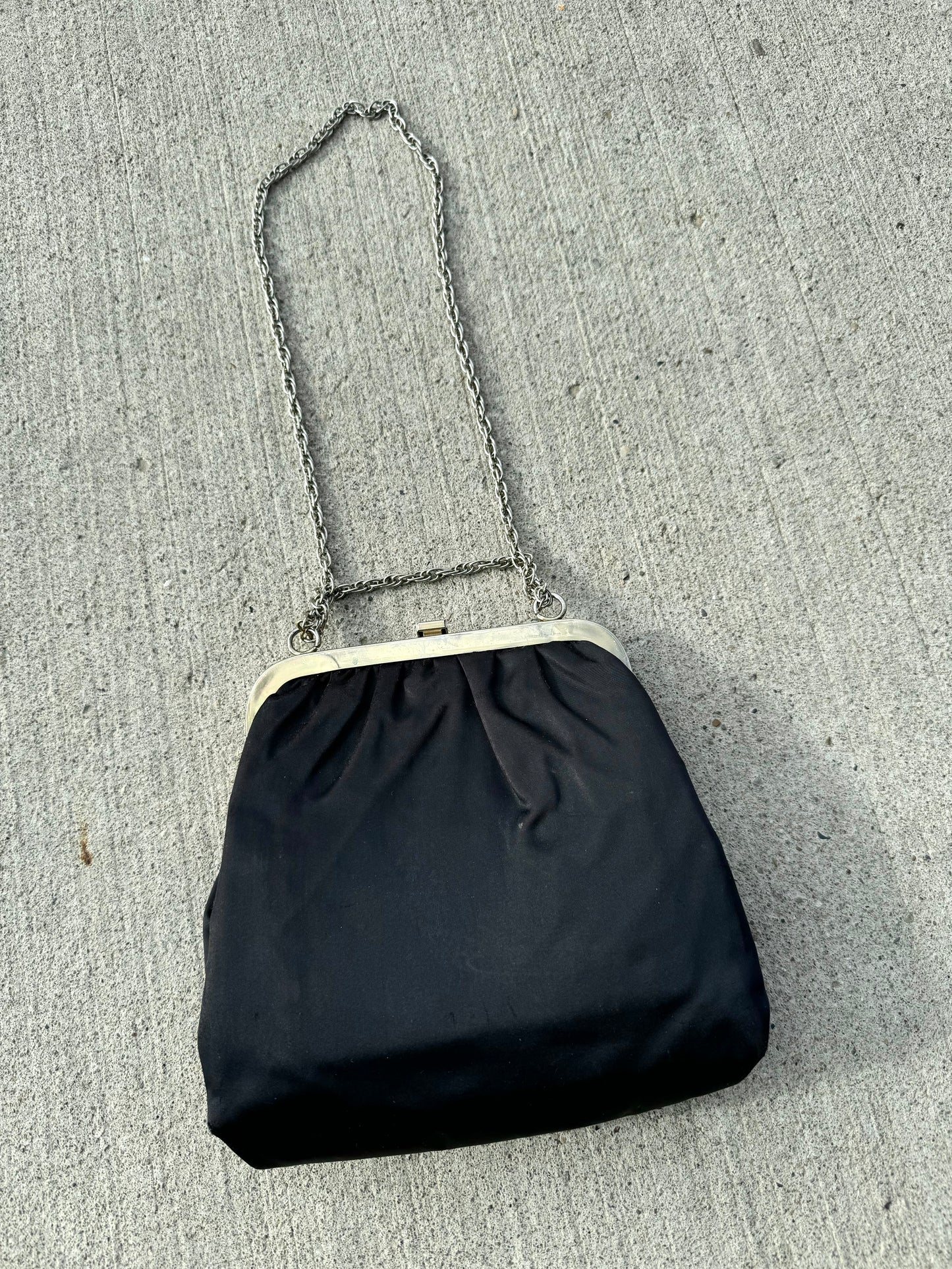 Vintage 1940s Henry Levine Black Satin Chain Strap Purse