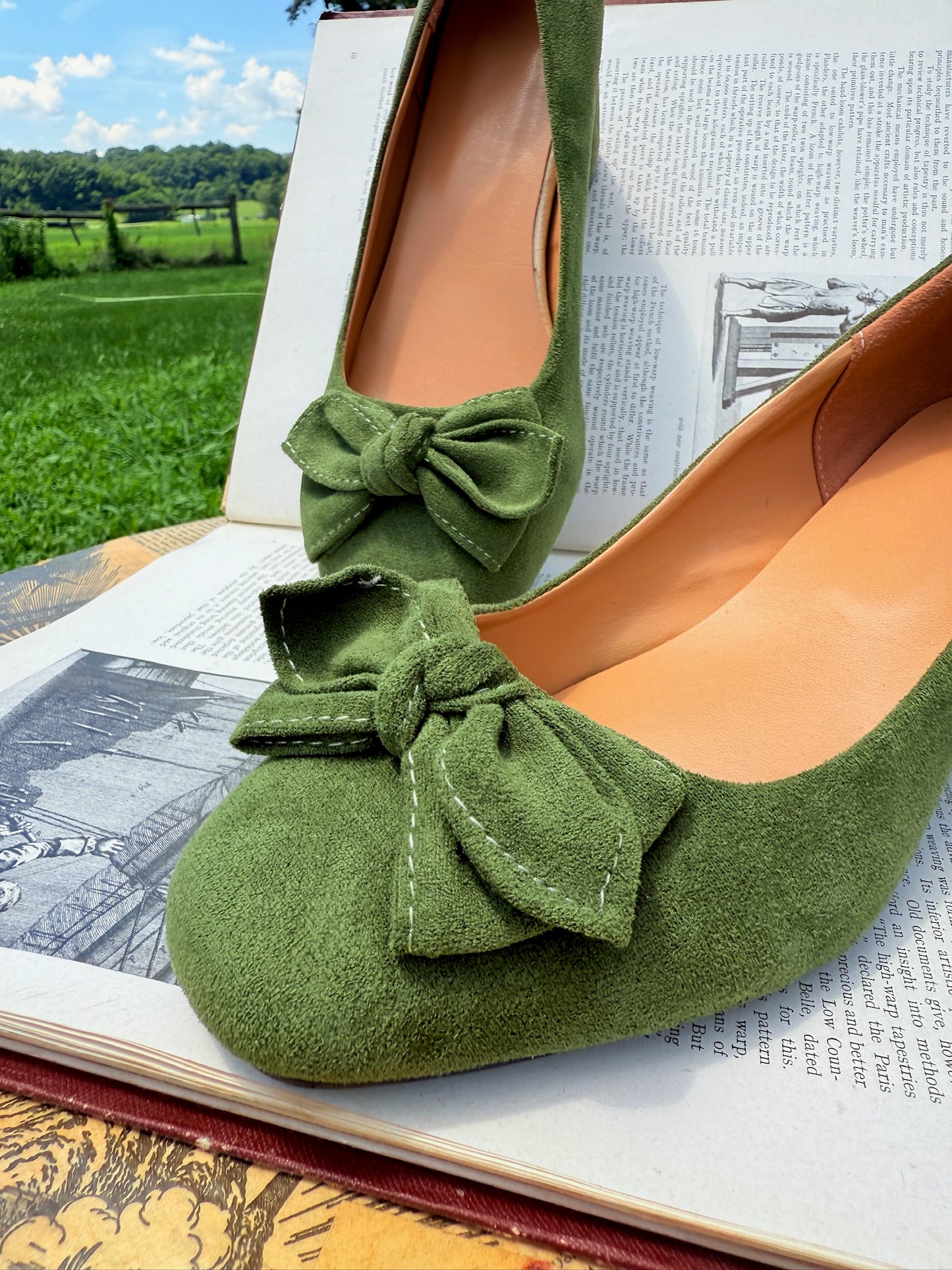 Green Faux Suede Bow Detail Block Heels | EU 41