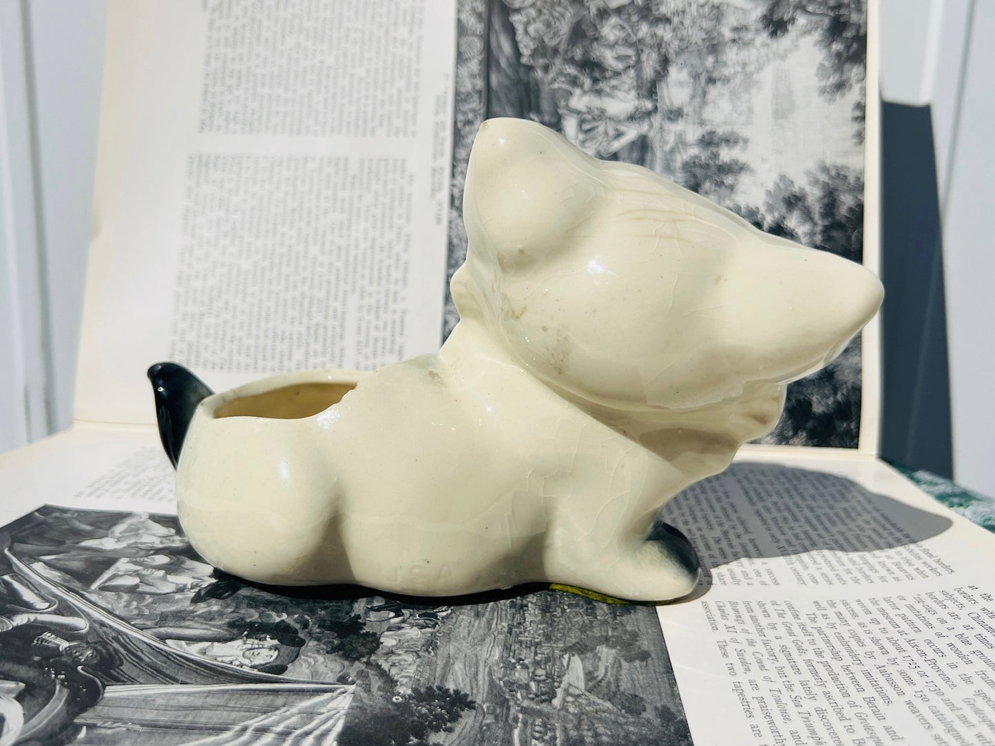 Vintage 1950s Ceramic Blue Eyed Cat Planter