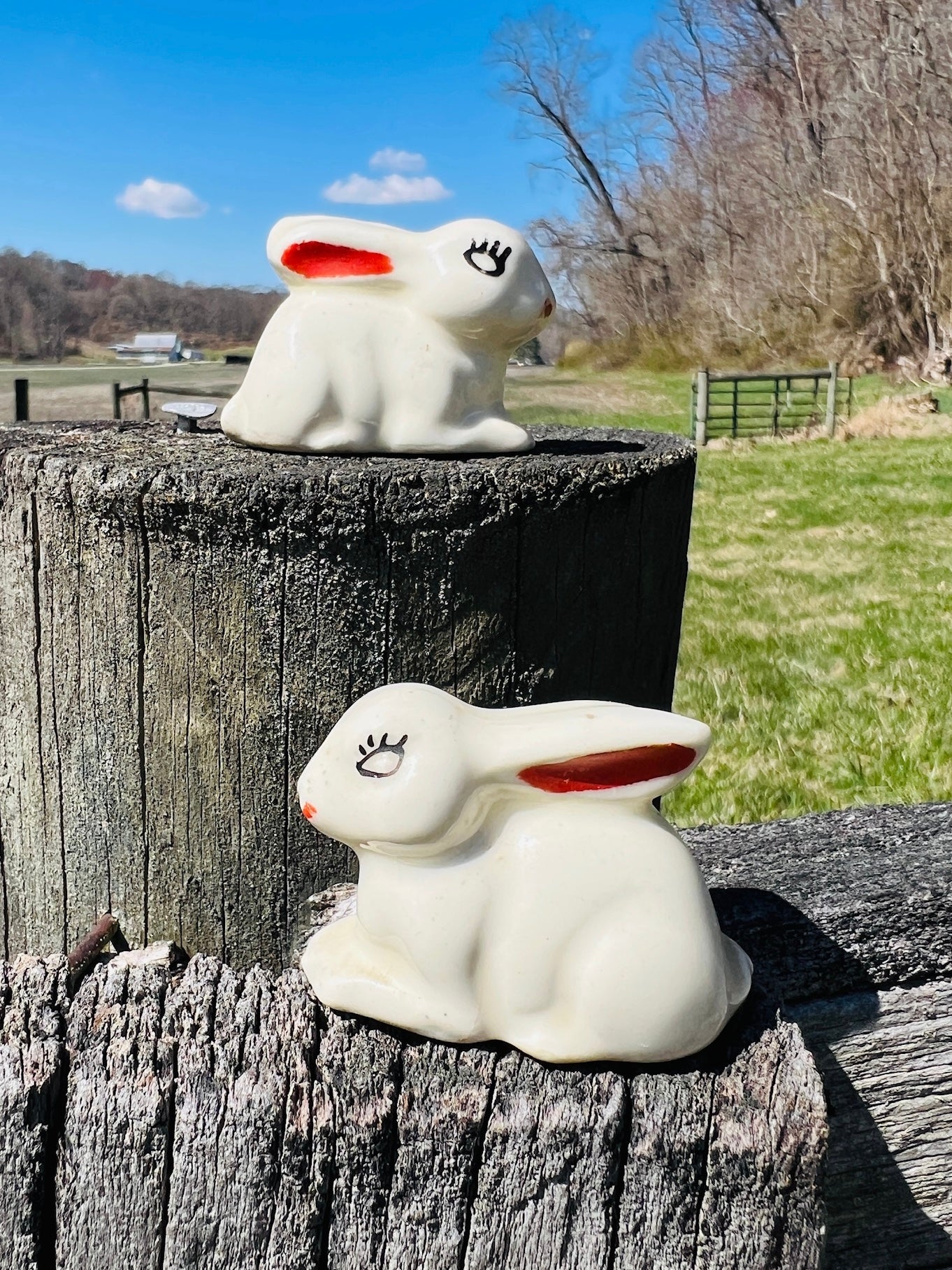 Vintage 1950s MCM Ceramic Rabbit Figurines | Set of 2