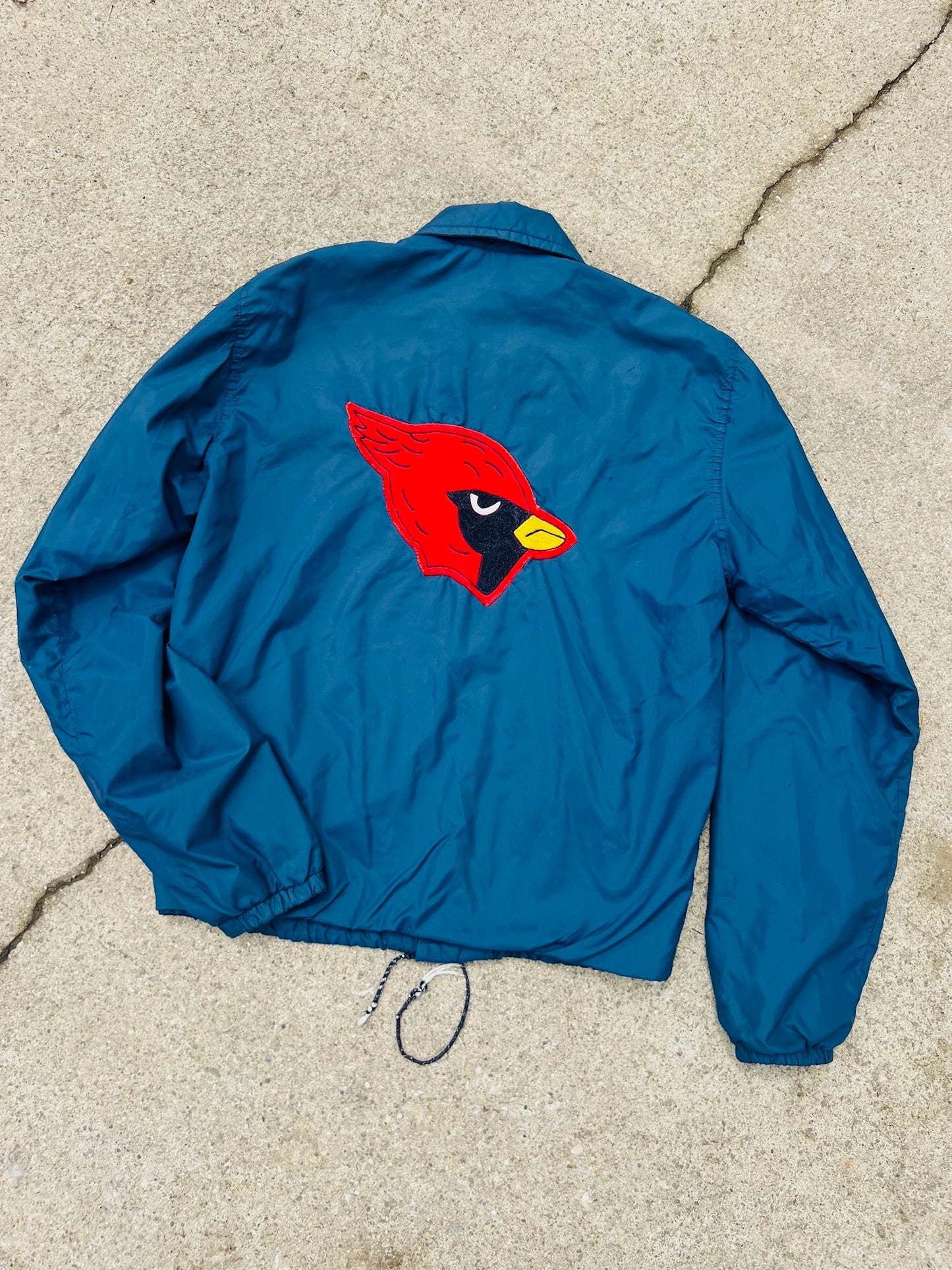 Vintage 1980s Worthington High School Cardinal Patch Navy Windbreaker Jacket | XS