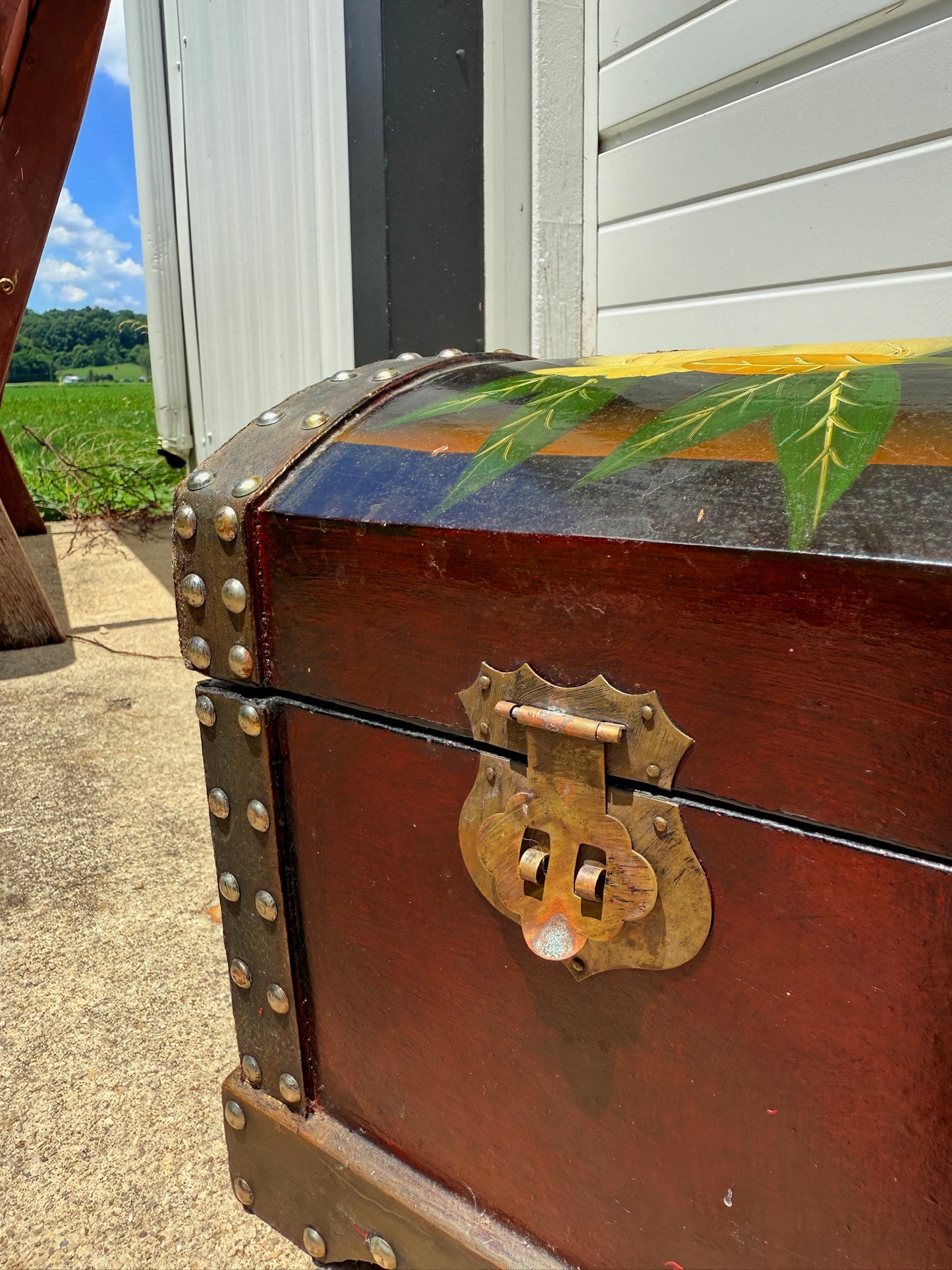 Vintage 1950s Hand-Painted Floral Small Wooden Chest