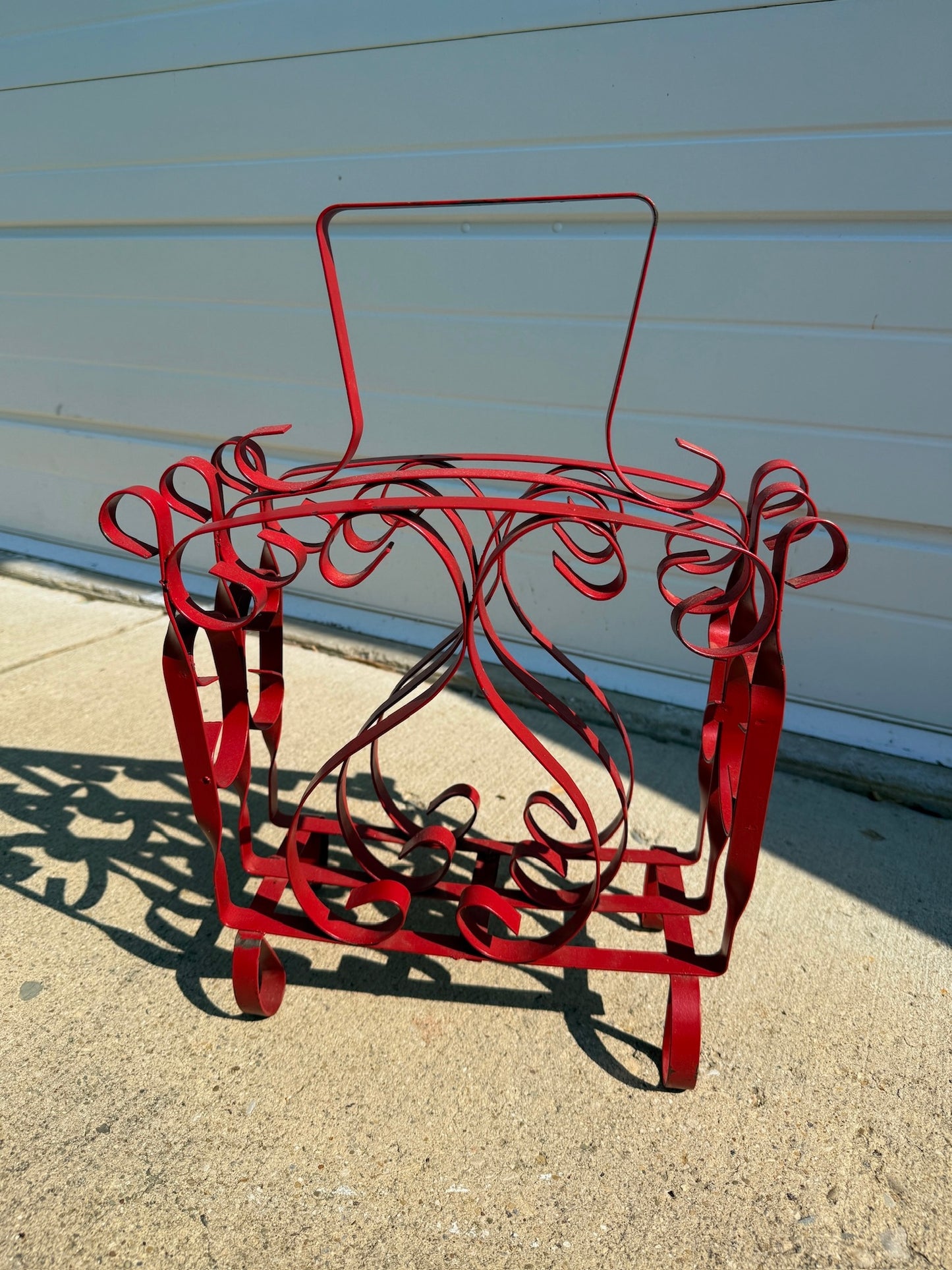 Vintage 1950s Red Wrought Iron Spiral Design Magazine Rack