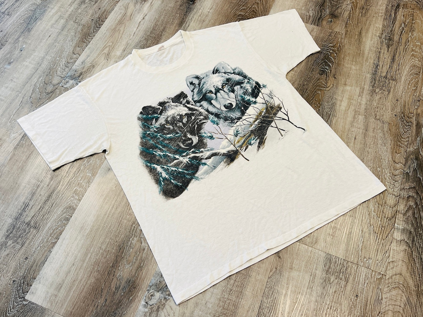 Vintage 1980s Wolf Twins Graphic Tee | Large