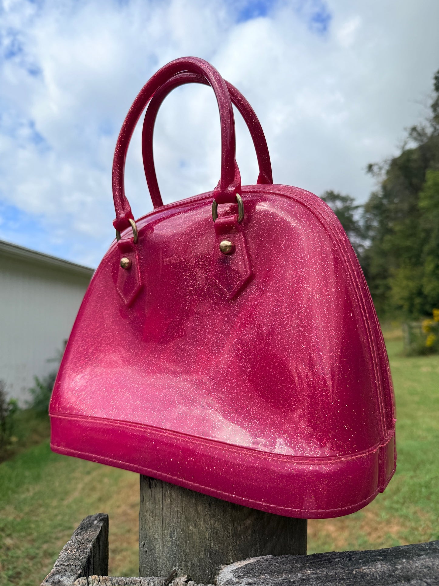Furla Pink Candy Glitter Jelly Top Handle Bag