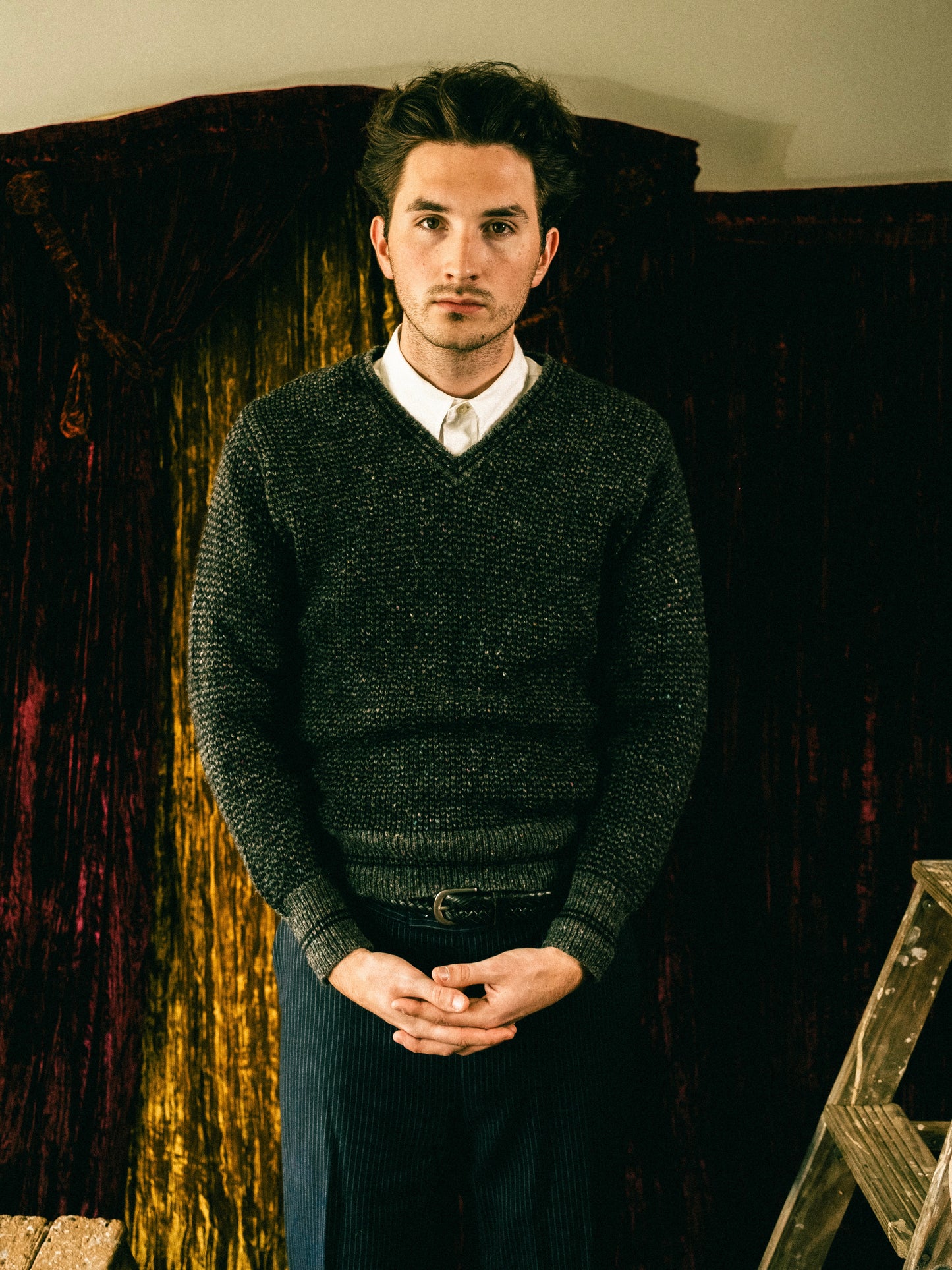 Vintage 1950s Bunce Brothers Cleveland Speckled Wool V-Neck Sweater | M/L