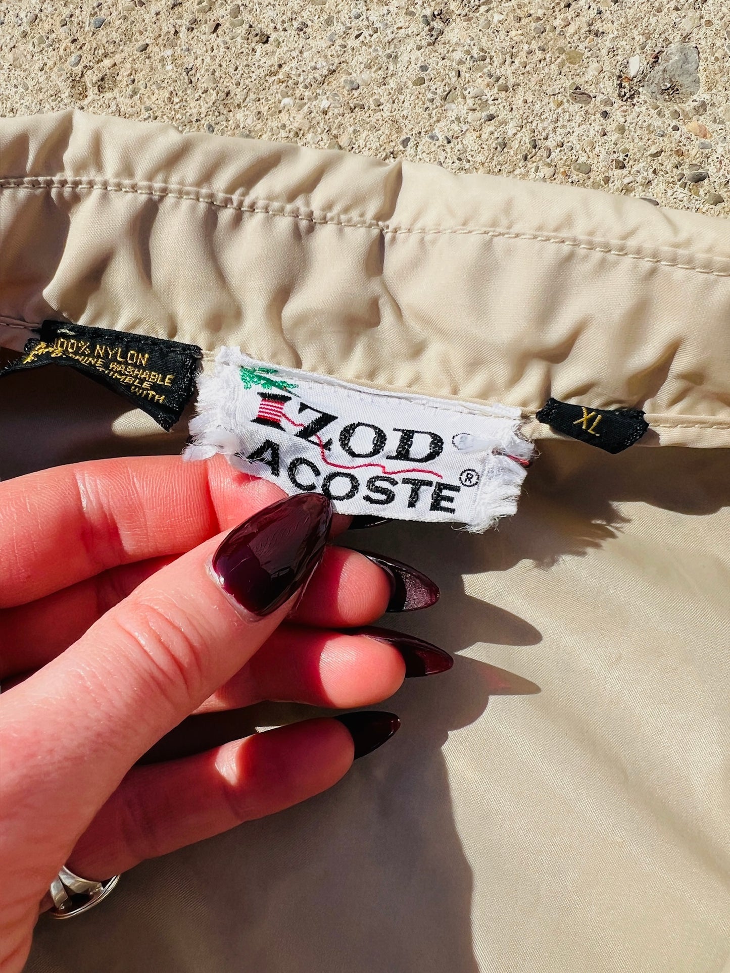 Vintage 1980s Izod Lacoste Beige Nylon Windbreaker | XL