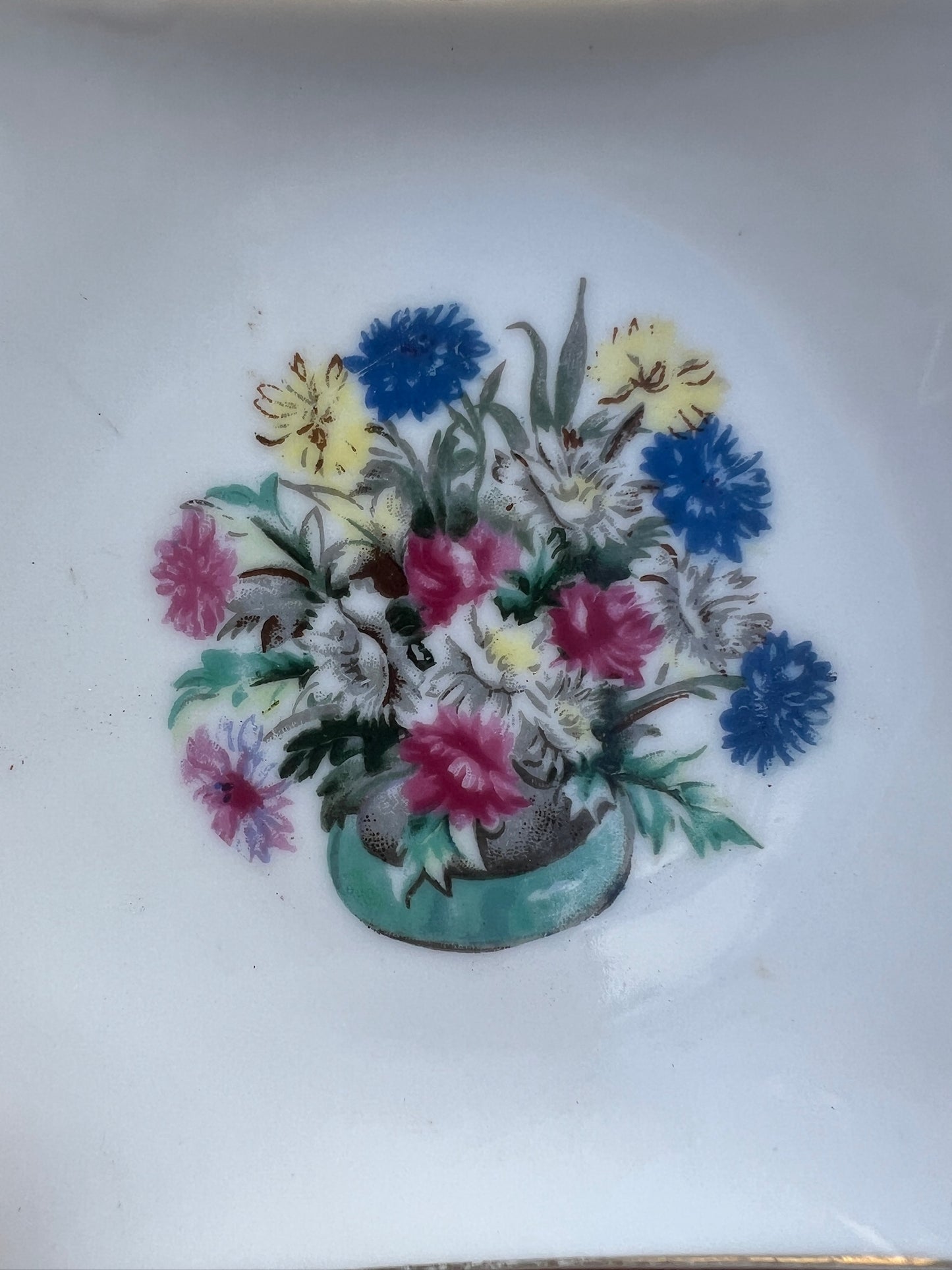 Vintage 1950s Ceramic Hand Painted Floral Ashtray