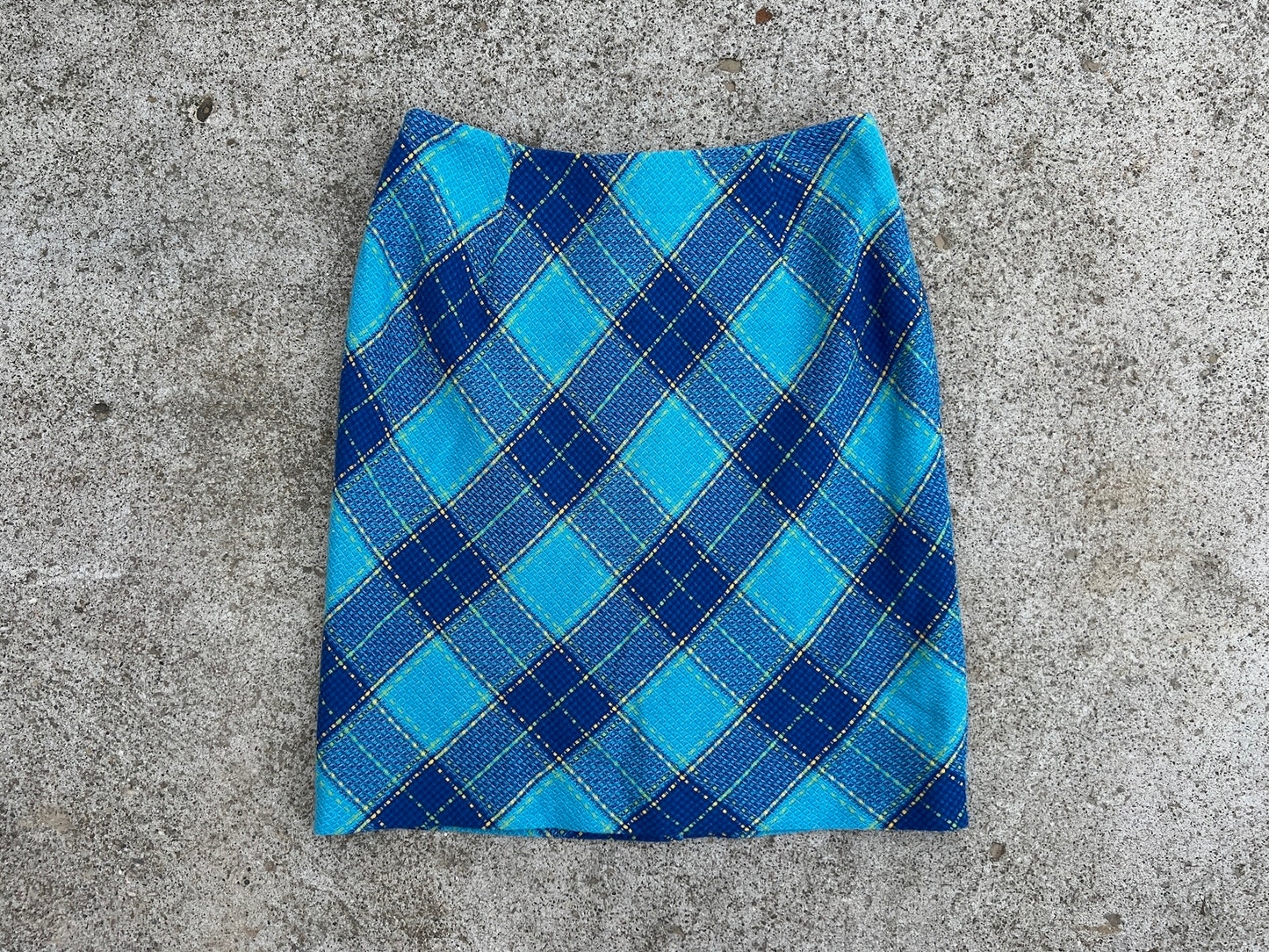 Vintage 1990s Blue Argyle Plaid Pencil Skirt | XS/S
