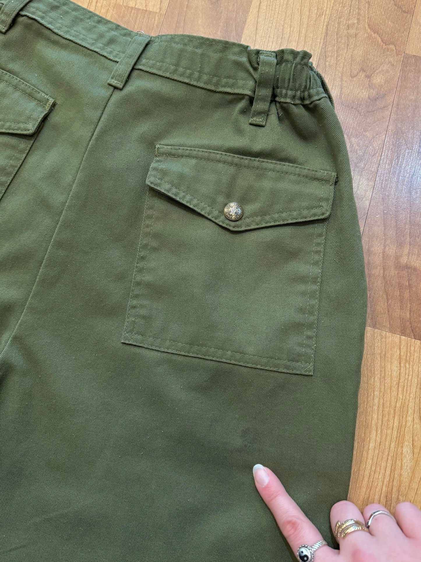 Vintage Boy Scouts Uniform Green Cotton Utility Shorts | S/M