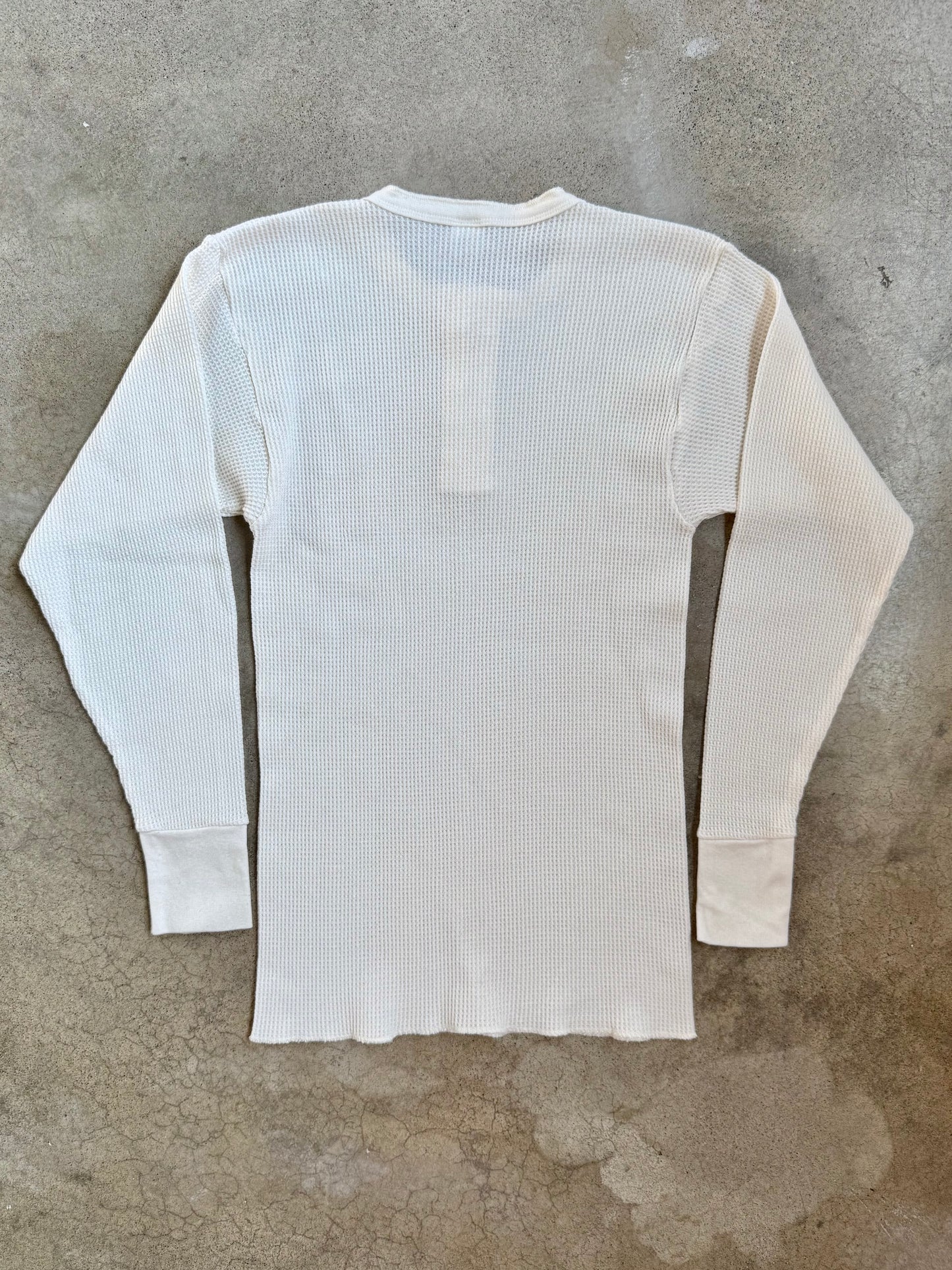 Vintage 1990s Hanes White Waffle Knit Henley Thermal | Large