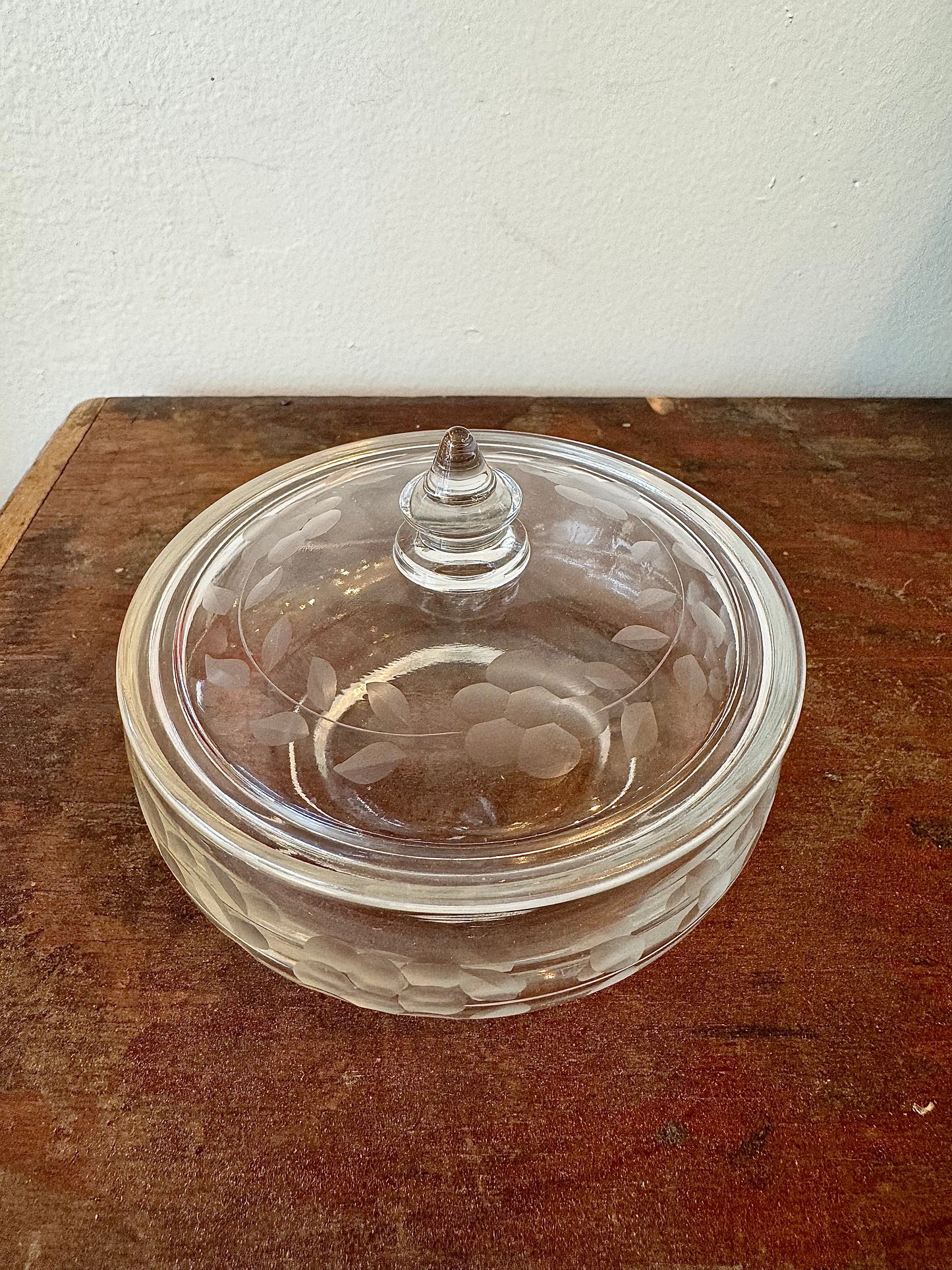 Vintage Floral Etched Glass Dish