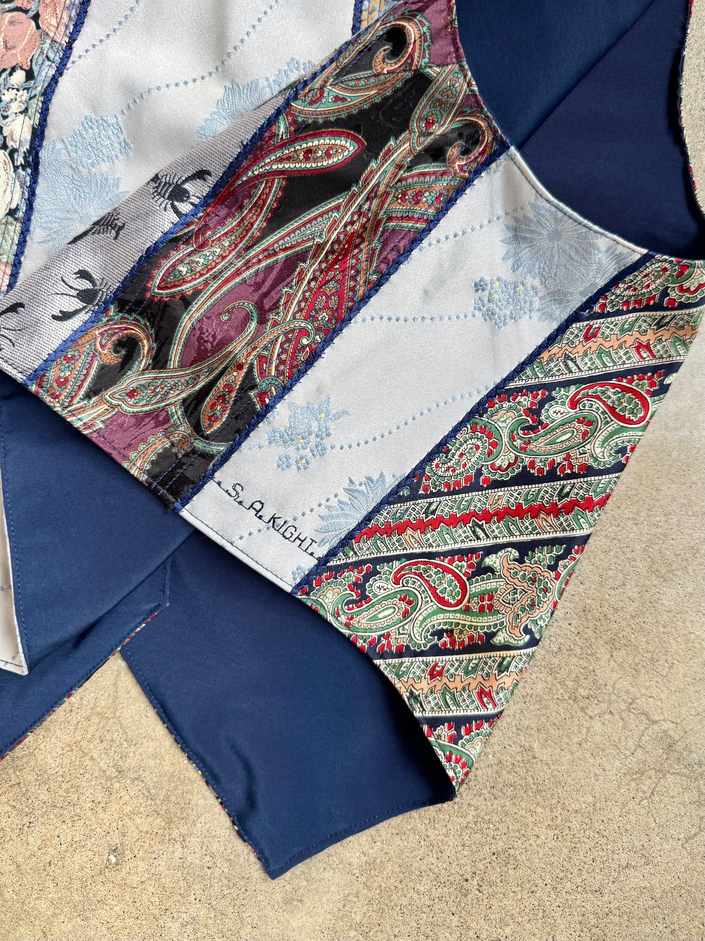 Vintage 1980s Handmade Patchwork Necktie Waistcoat Vest | Large