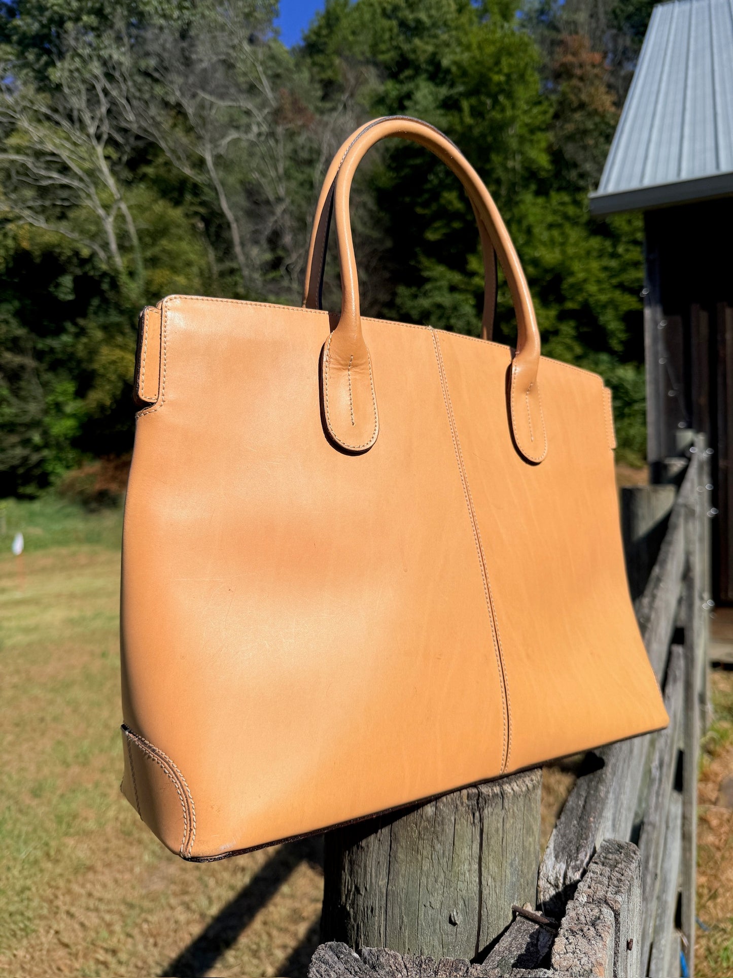 Vintage 1990s Saks Fifth Ave Tan Leather Top Handle Bag