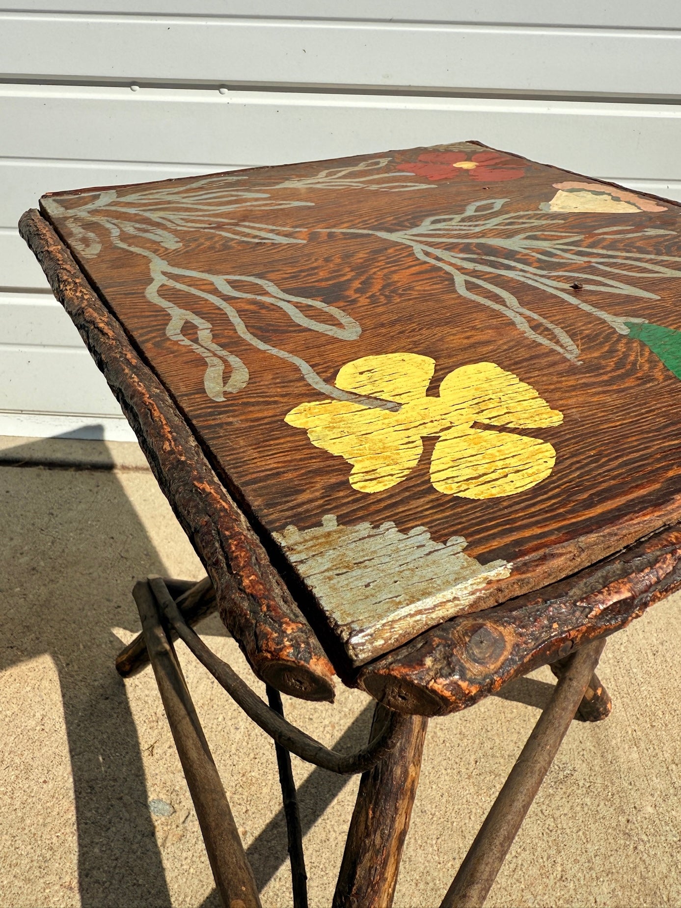 Antique Hand-Painted Adirondack Willow Twig Side Table