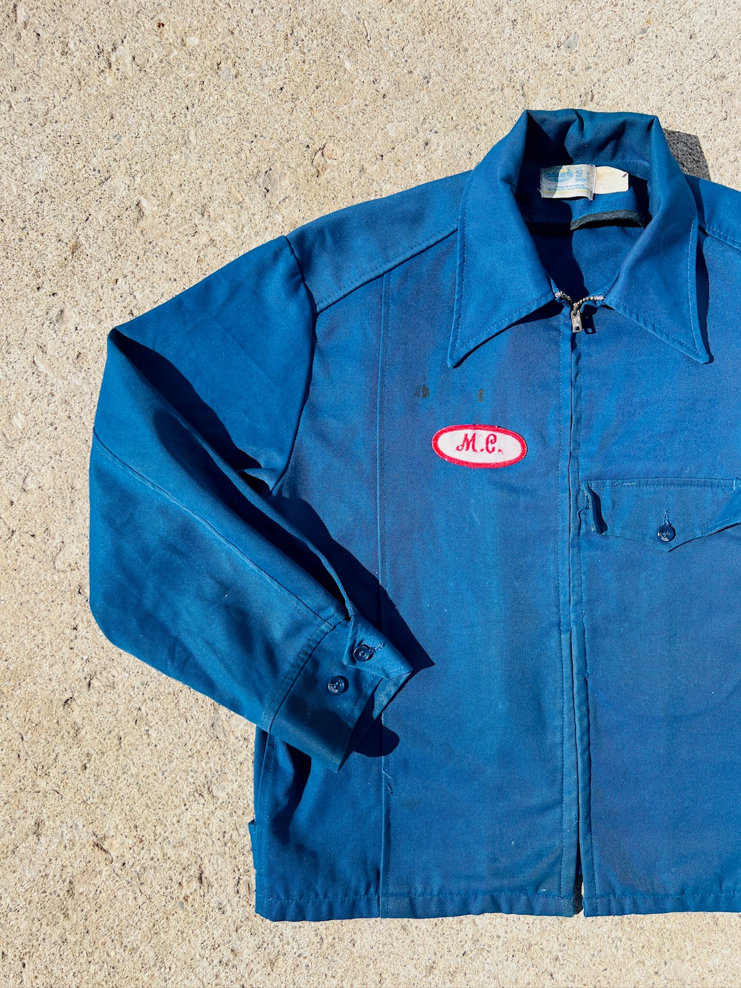 Vintage Riverside Distressed Canvas Zip-up Mechanic Jacket | Large