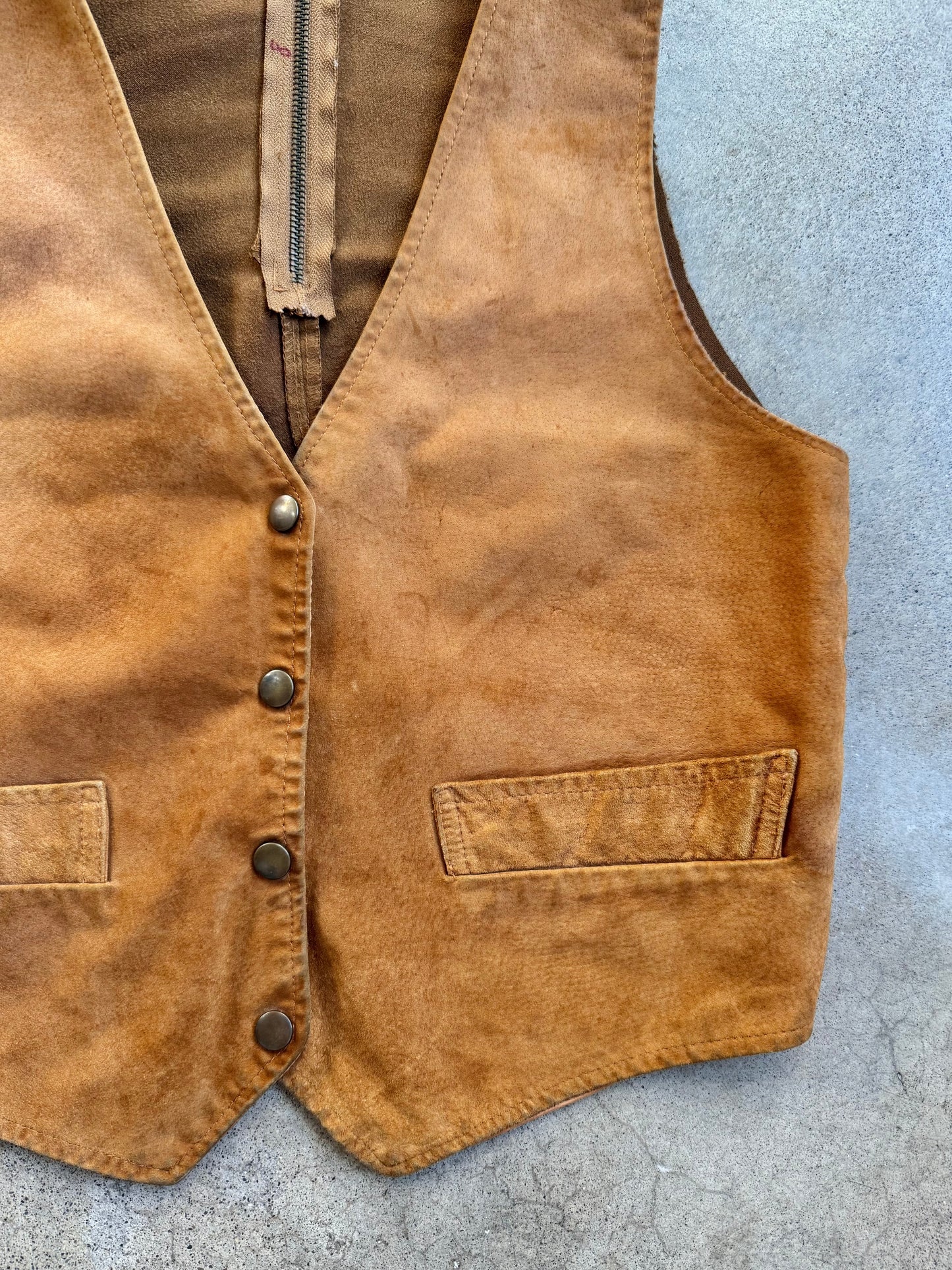 Vintage Handmade Tan Suede Leather Vest | Small