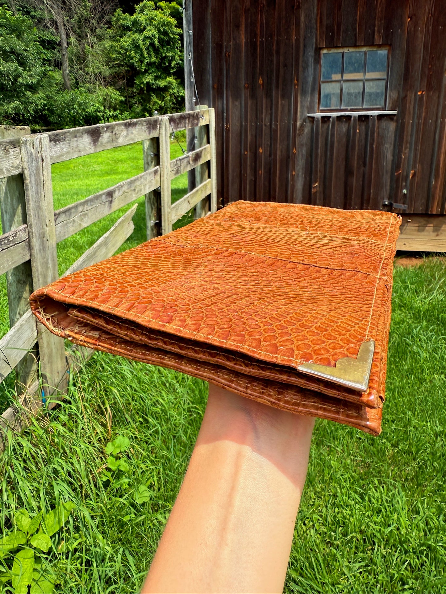 Vintage 1940s Brown Genuine Snakeskin Clutch