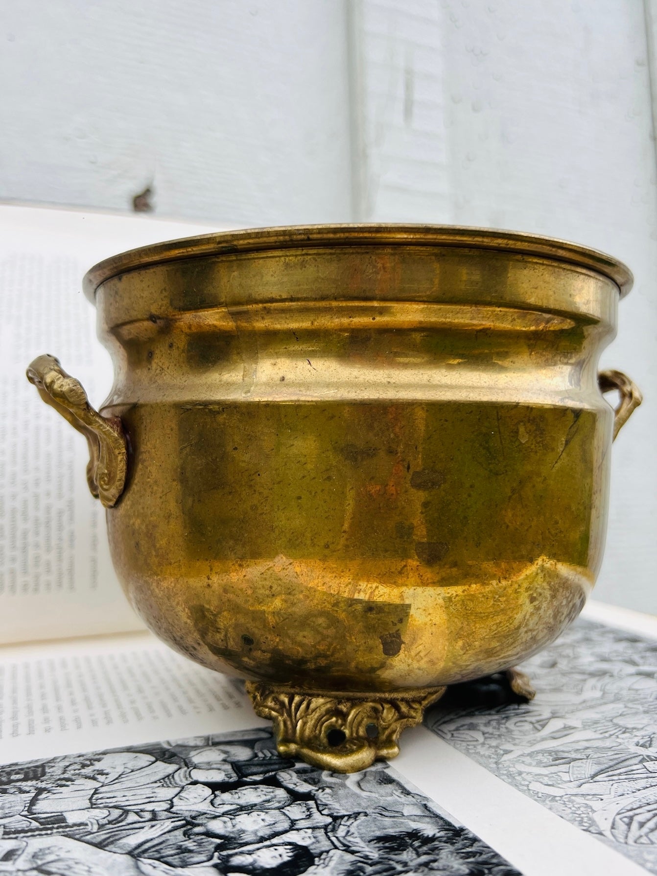 Vintage 1950s Solid Brass Pedestal Planter