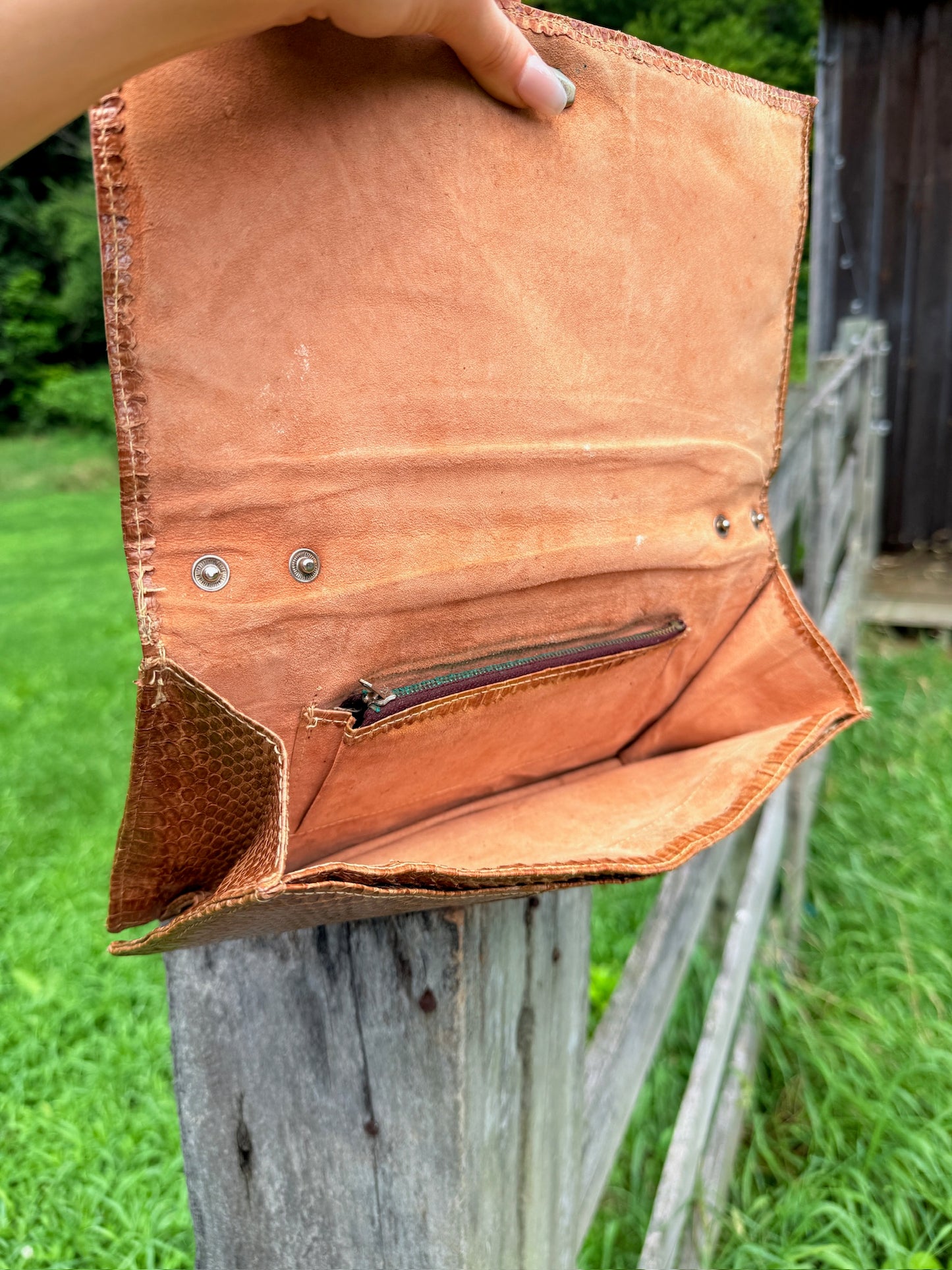 Vintage 1940s Brown Genuine Snakeskin Clutch