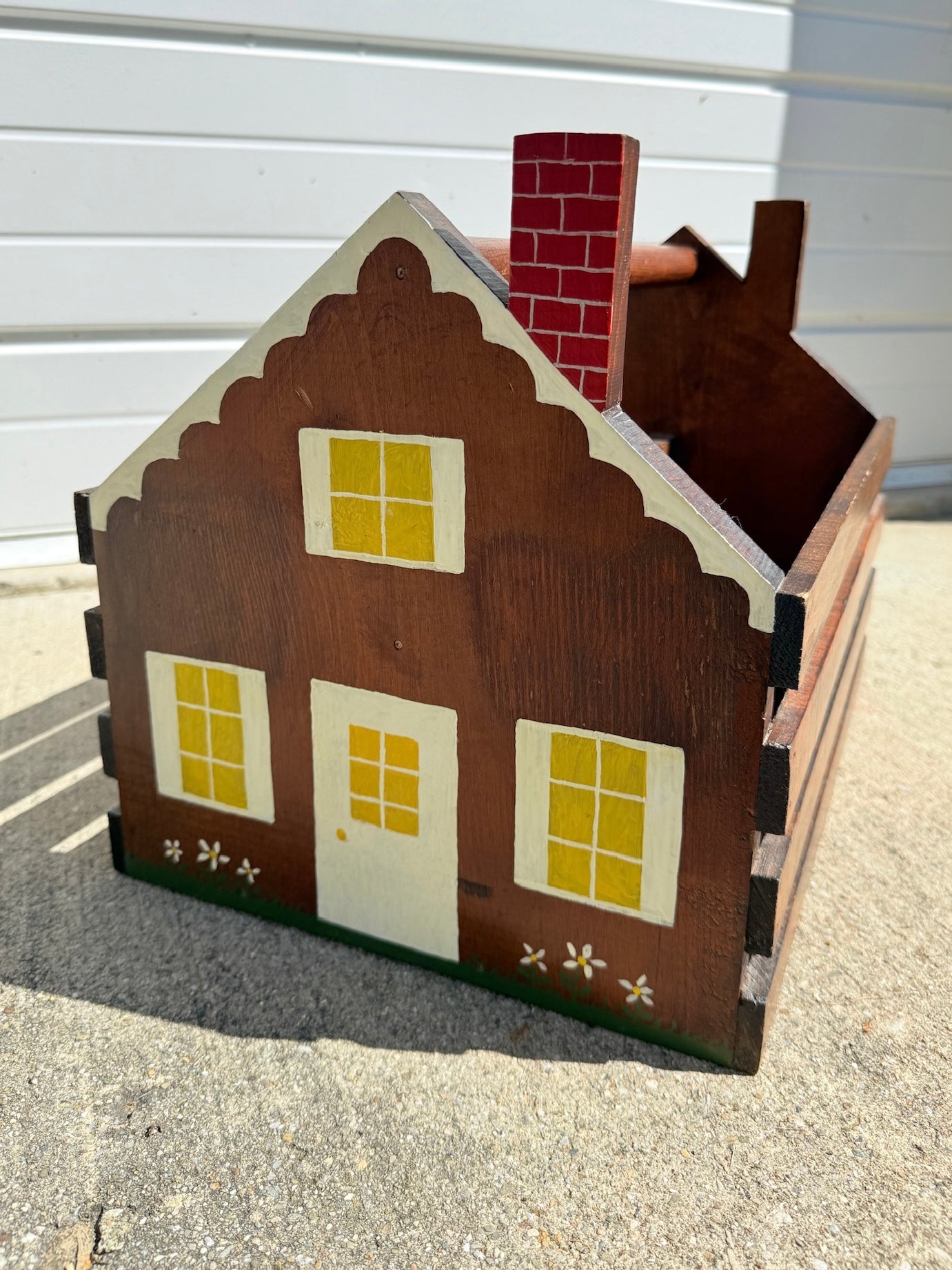 Vintage 1960s Handmade Cottage Painted Wood Crate Magazine Holder