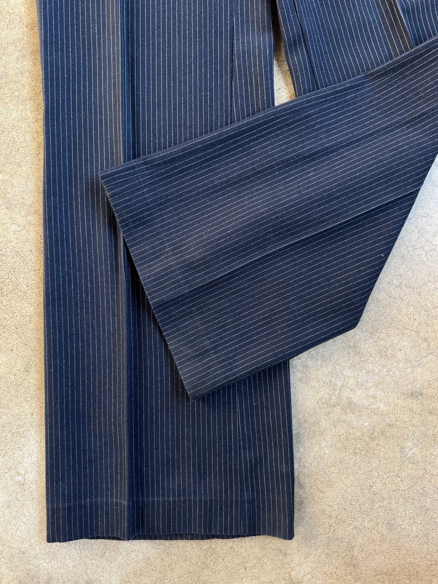Vintage 1970s Yves Saint Laurent Wool Navy Blue Pinstripe 3-Piece Suit | 42