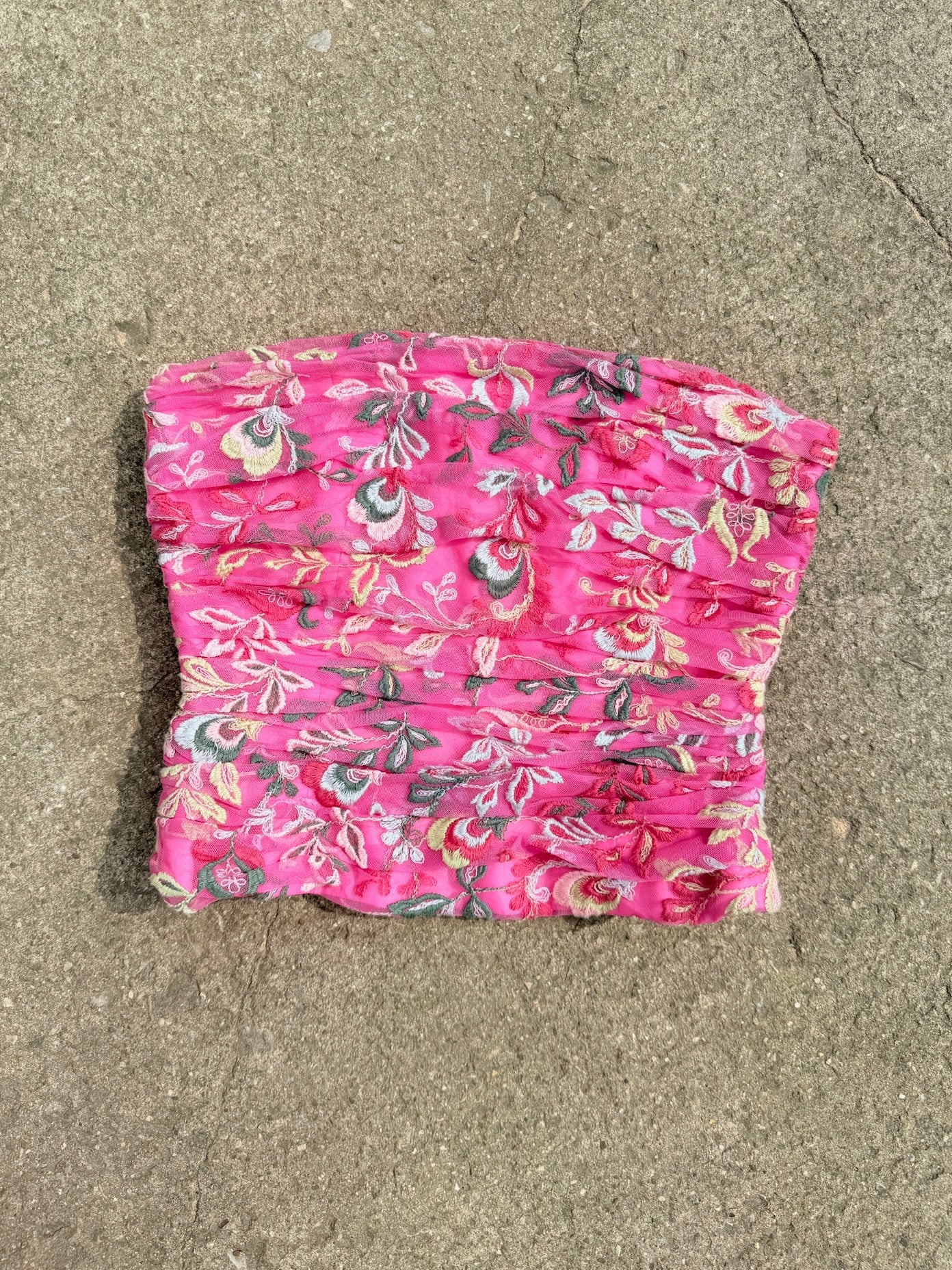 Kay Unger Hot Pink Paisley Embroidered Strapless Corset Top | S/M