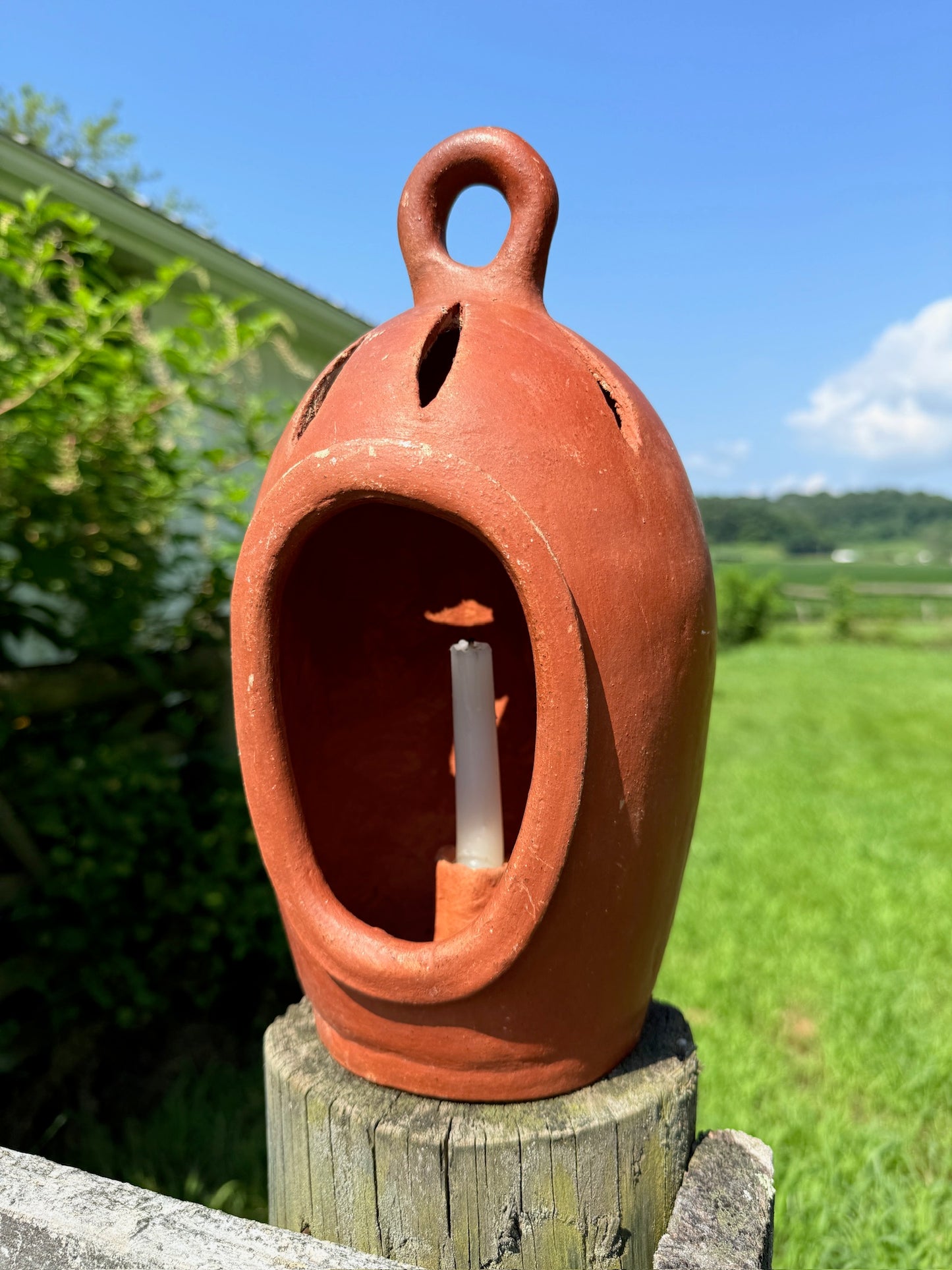Vintage 1950s Terracotta Mexican Pottery Candle Lantern
