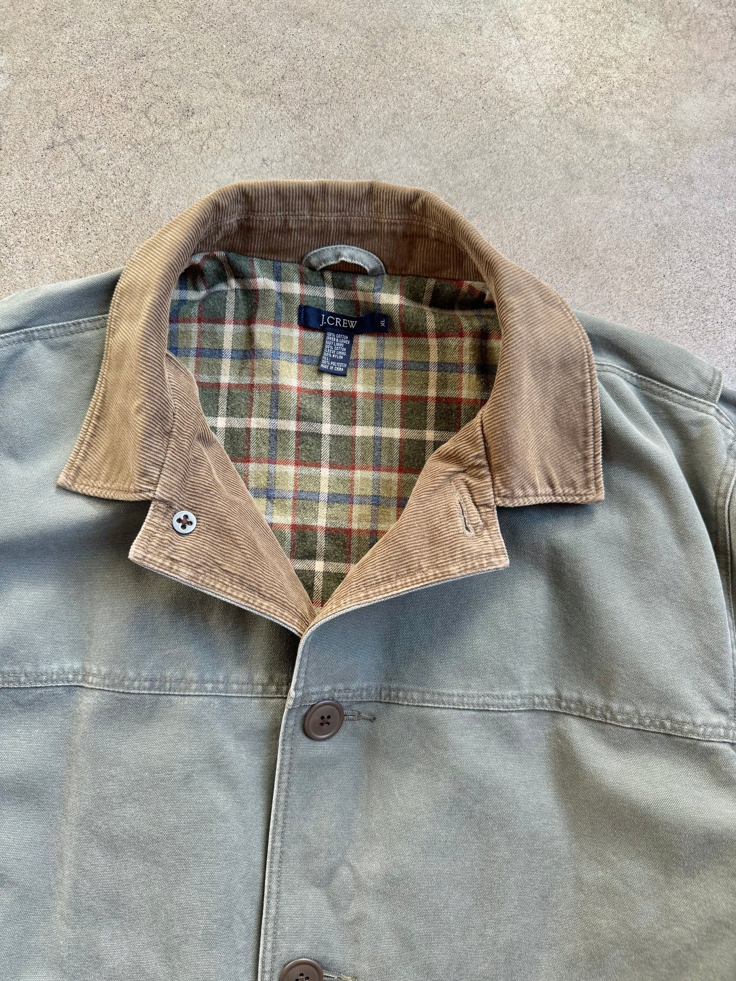 Vintage 1990s J.Crew Flannel Lined Canvas Barn Coat | XL