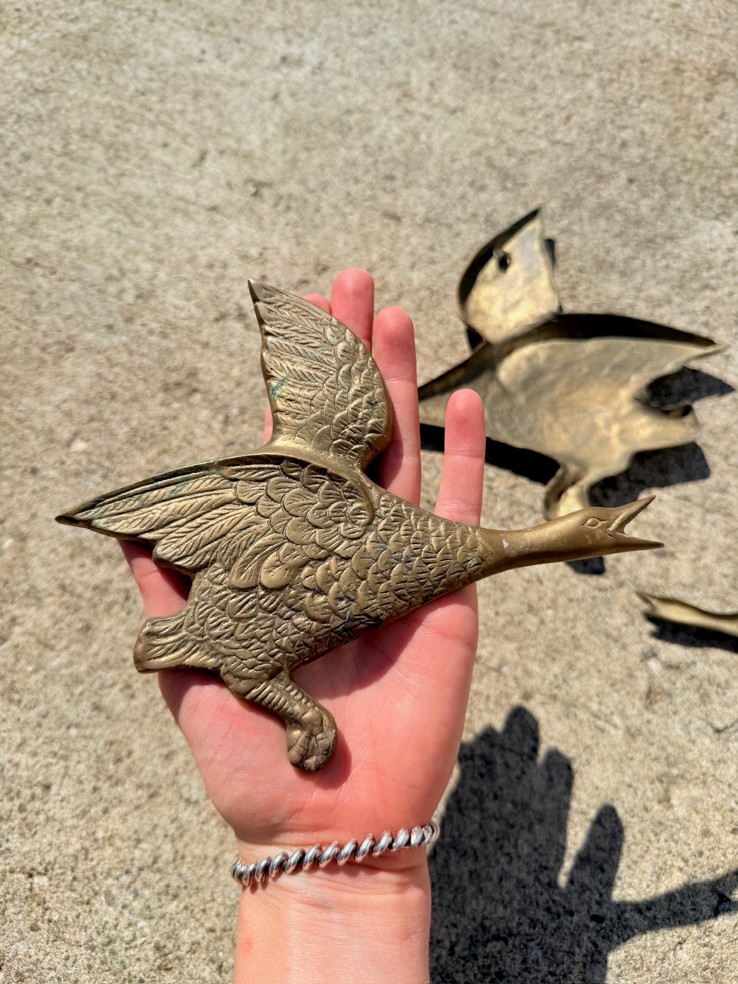 Vintage 1950s Solid Brass "Gaggle of Geese" Wall Hangings | Set of 3