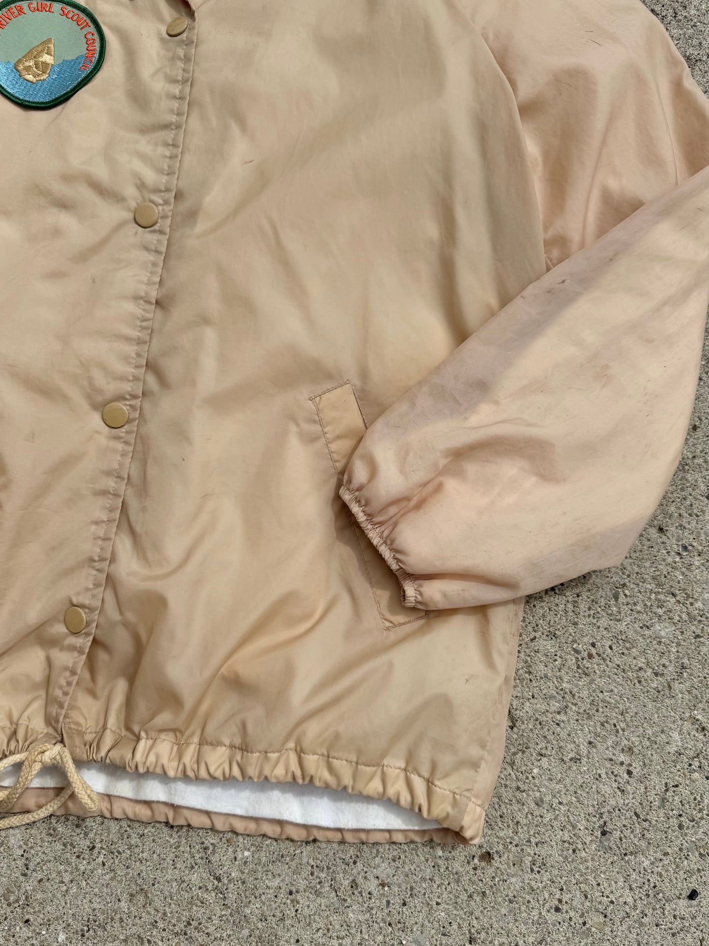 Vintage 1980s Flint River Girl Scouts Patched Windbreaker Jacket | Medium