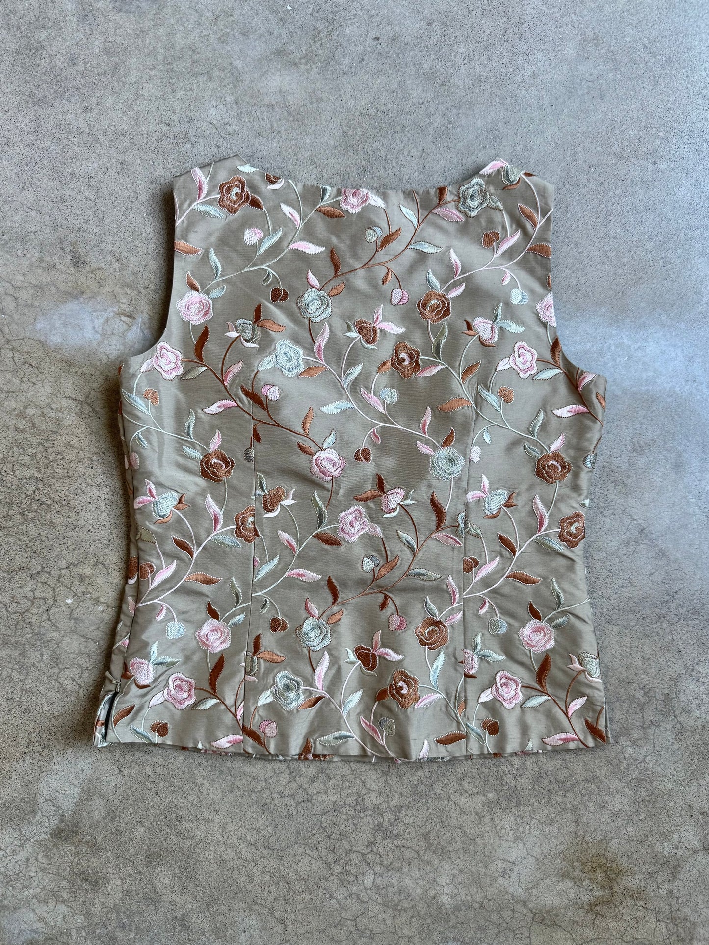 Vintage 1990s Talbots Pure Silk Floral Embroidered Sleeveless Top | XS/S
