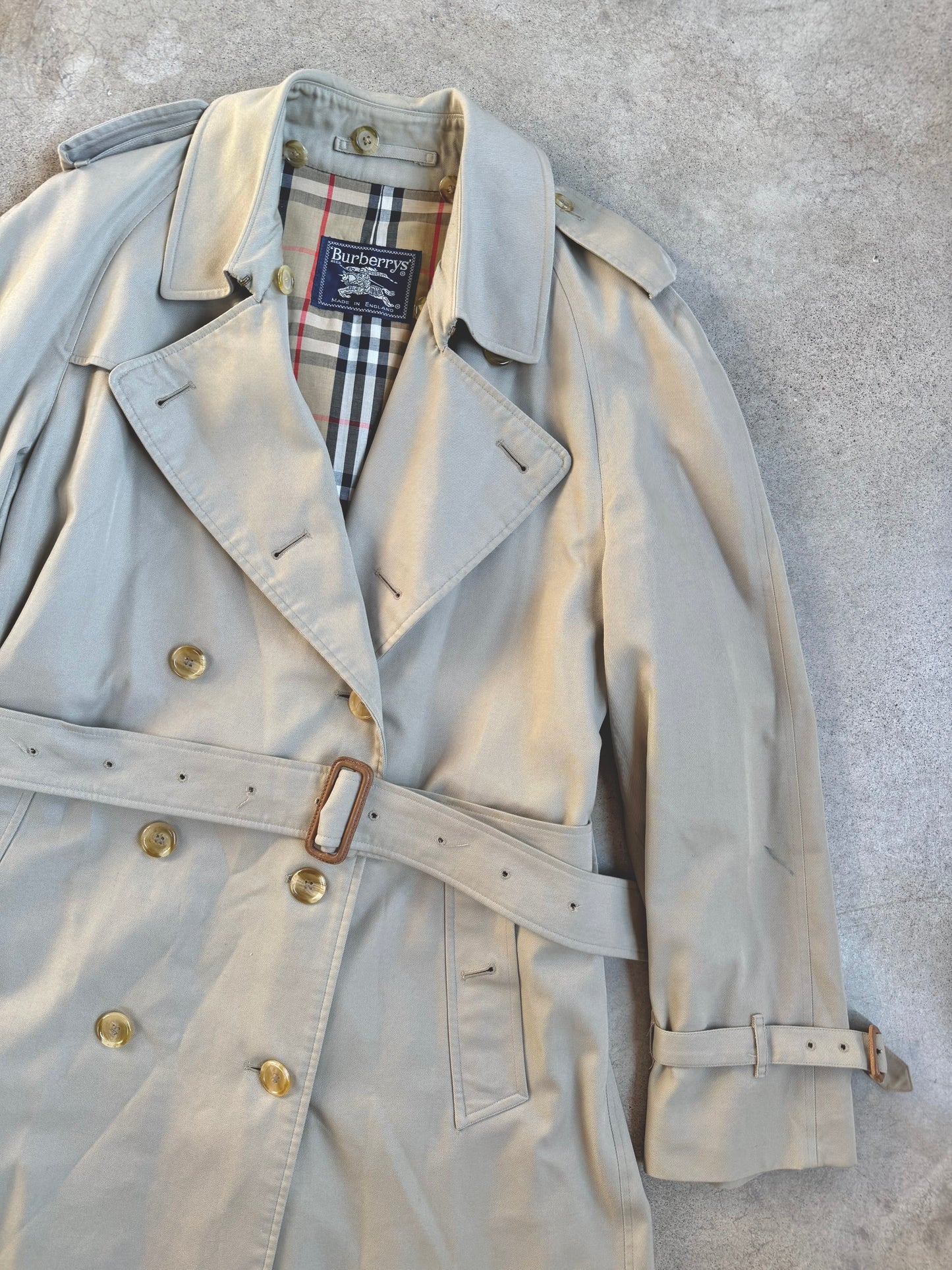 Vintage 1980s Classic Burberry’s Beige Canvas Trench Coat | L/XL