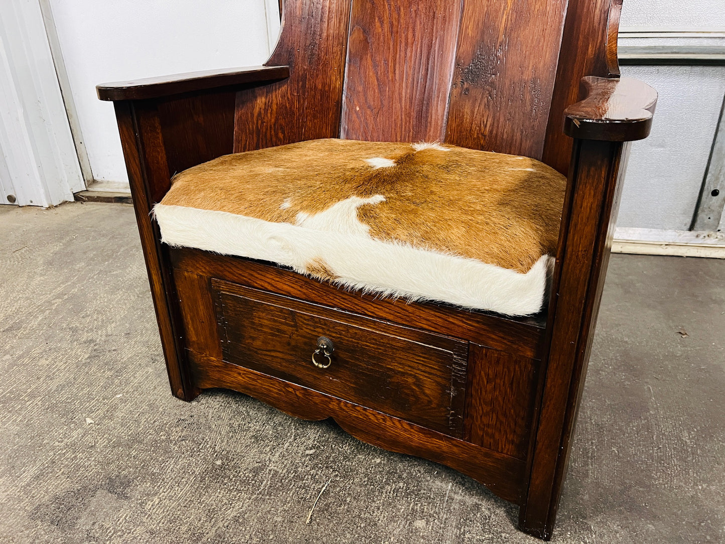 Vintage Ralph Lauren Solid Oak Scottish Shepherd's Sheering Chair w/ Drawer