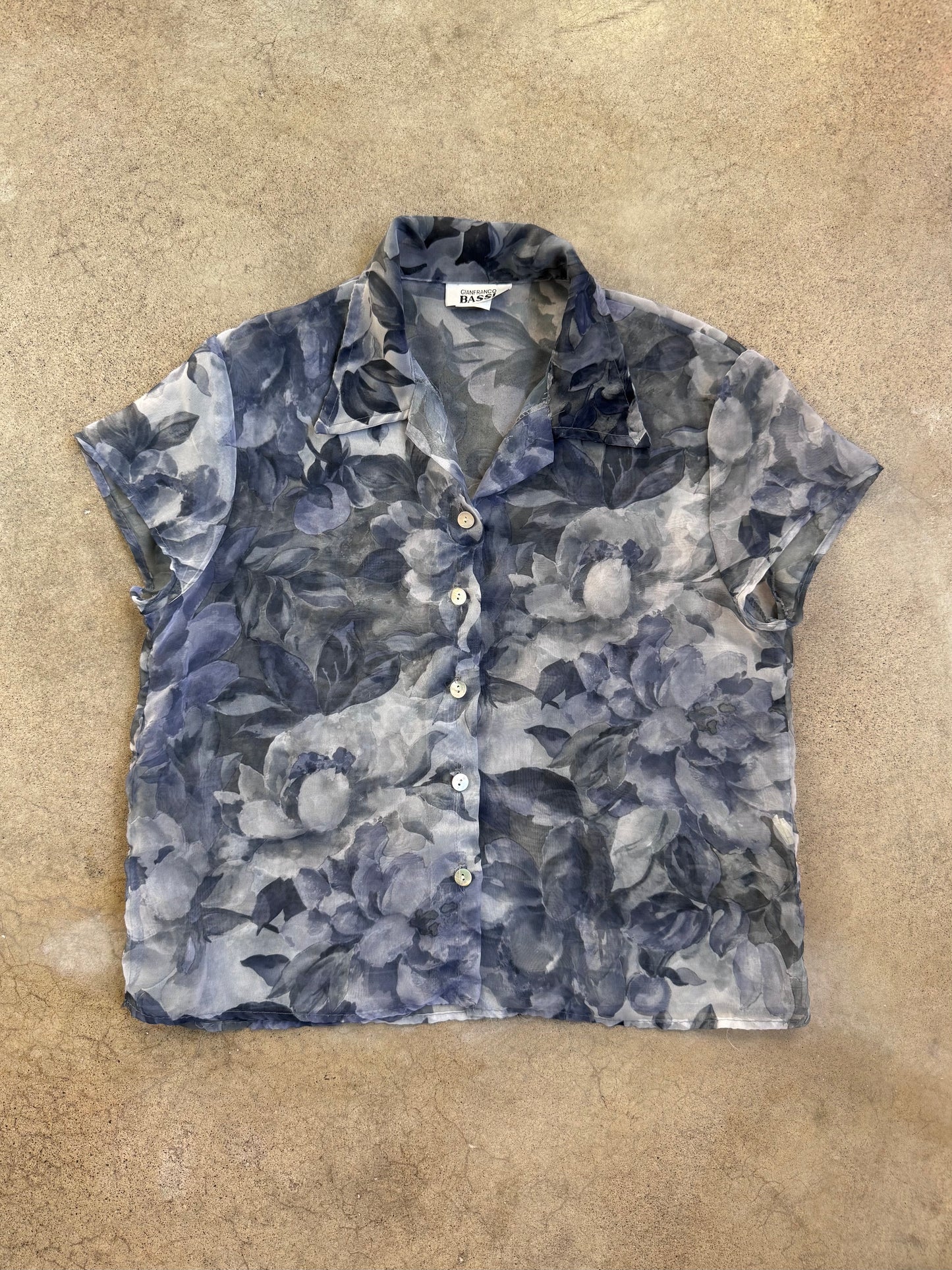 Vintage 1990s Gianfranco Bassi Sheer Floral Blouse | Medium