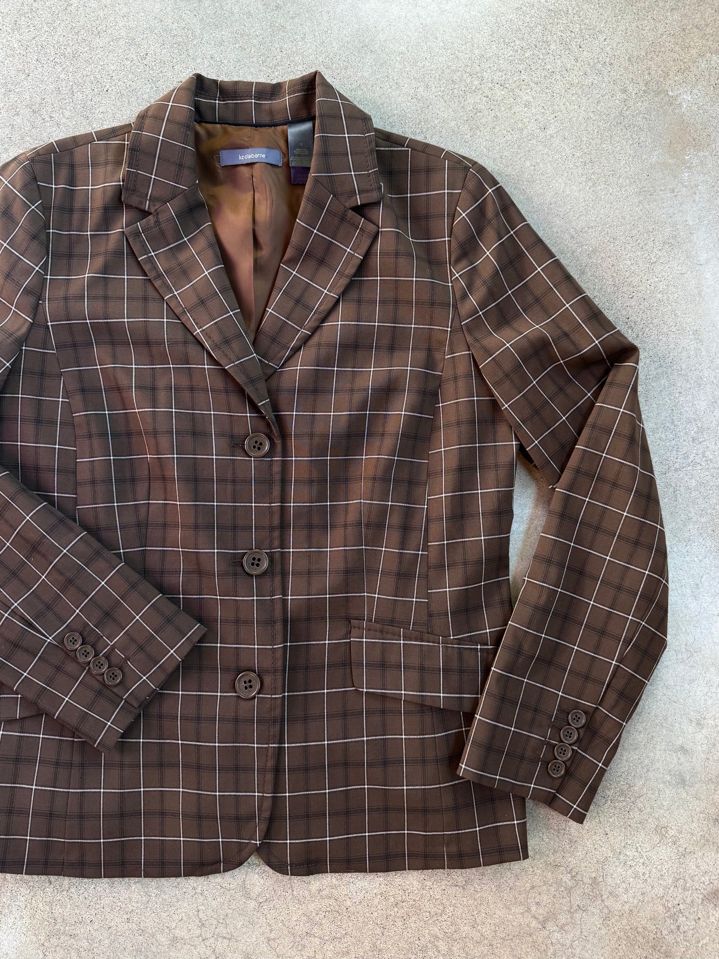 Vintage 1990s Liz Claiborne Brown Plaid Two-Piece Skirt Suit | Medium
