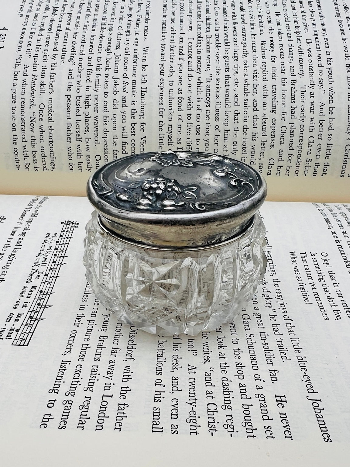 Vintage 1950s Sterling Silver Top Glass Vanity Jar