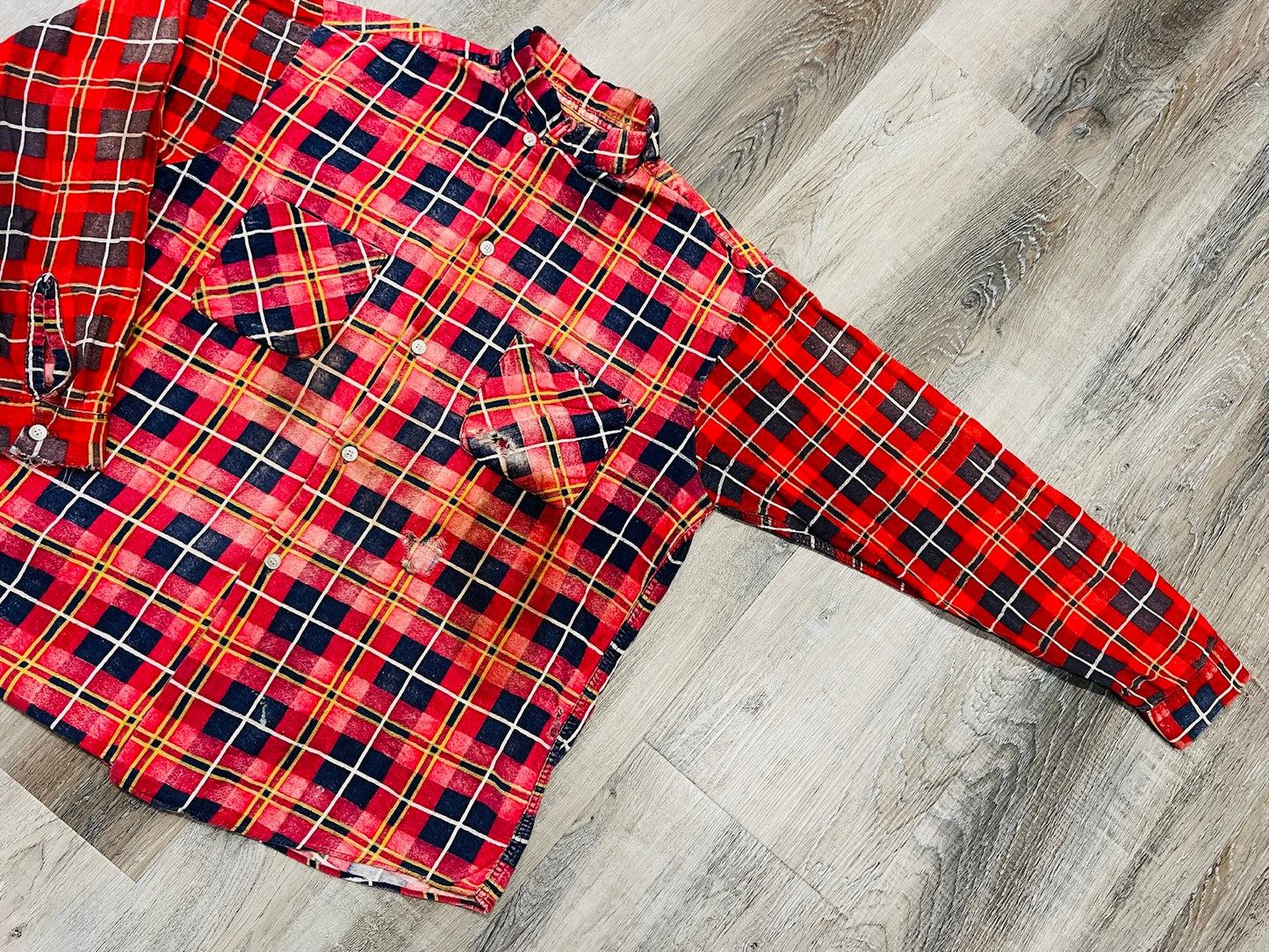 Vintage 1960s Distressed Red Plaid Button Down Shirt | Large