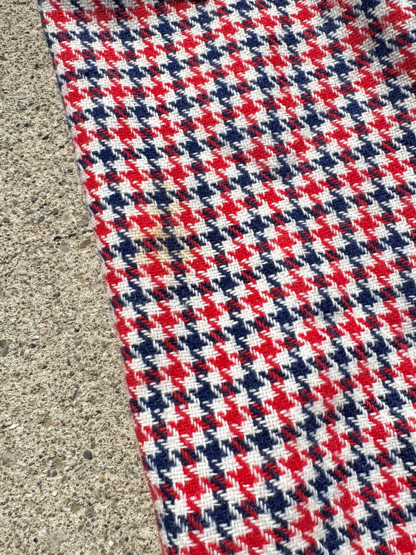 Vintage 1960s Red & Blue Houndstooth Wool Pinafore Dress | XS