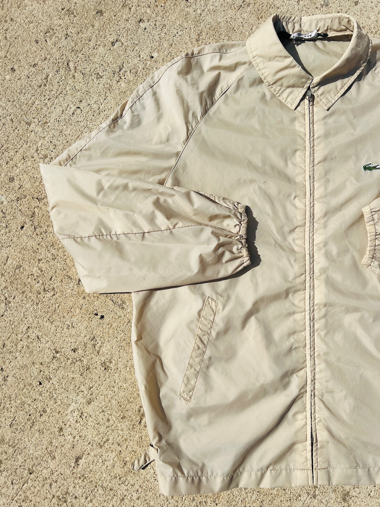 Vintage 1980s Izod Lacoste Beige Nylon Windbreaker | XL