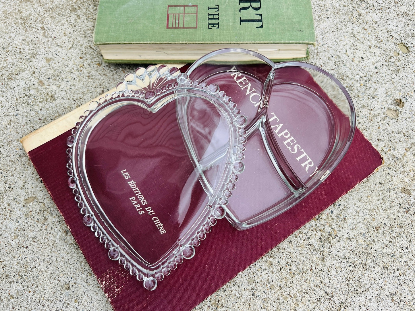 Vintage 1980s Glass Heart Three Compartment Trinket Box