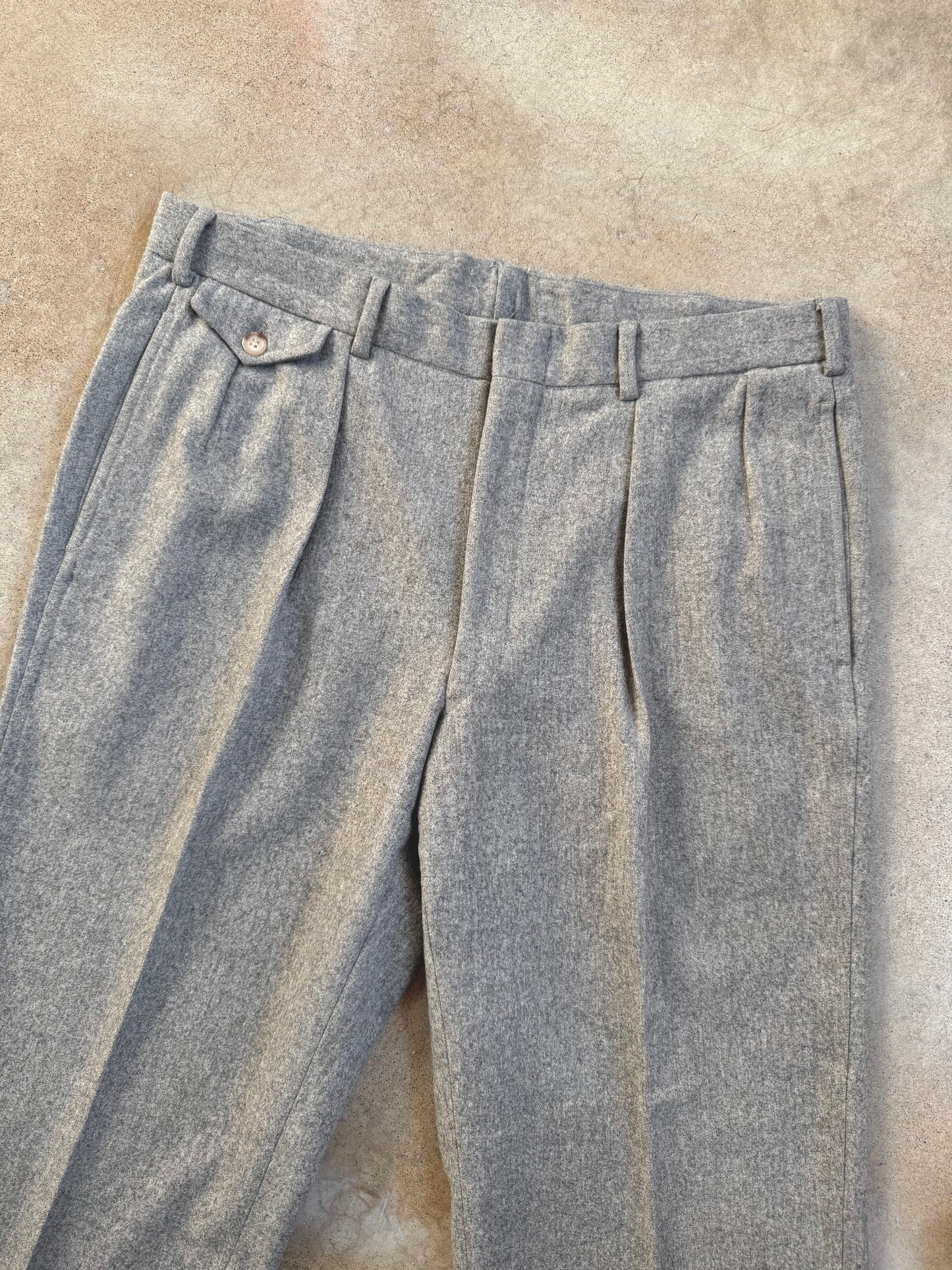 Vintage 1980s Polo Ralph Lauren Grey Wool Cuffed Trousers | Waist 36”