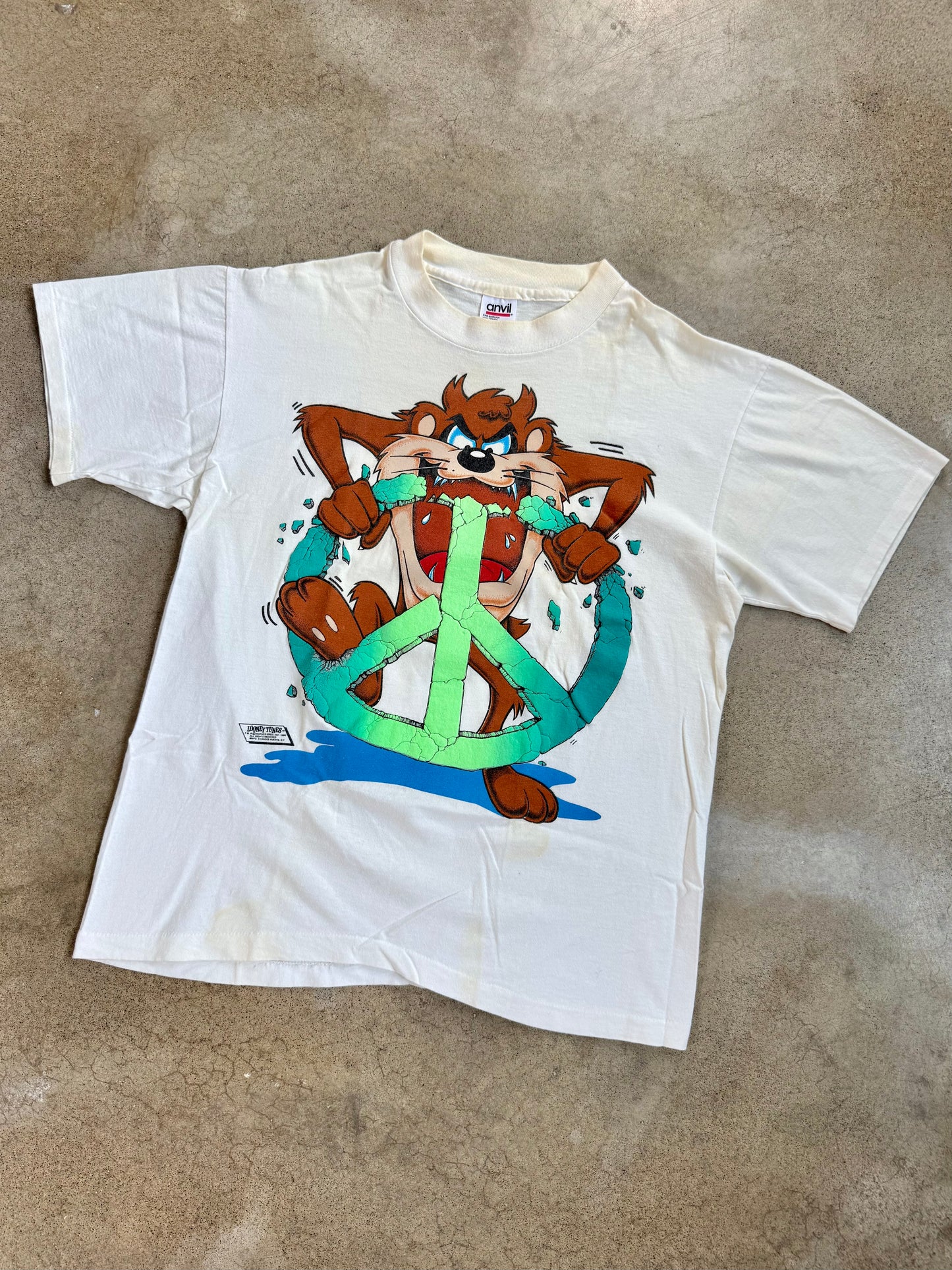 Vintage 1989 Looney Tunes Taz Peace Graphic Tee | Large