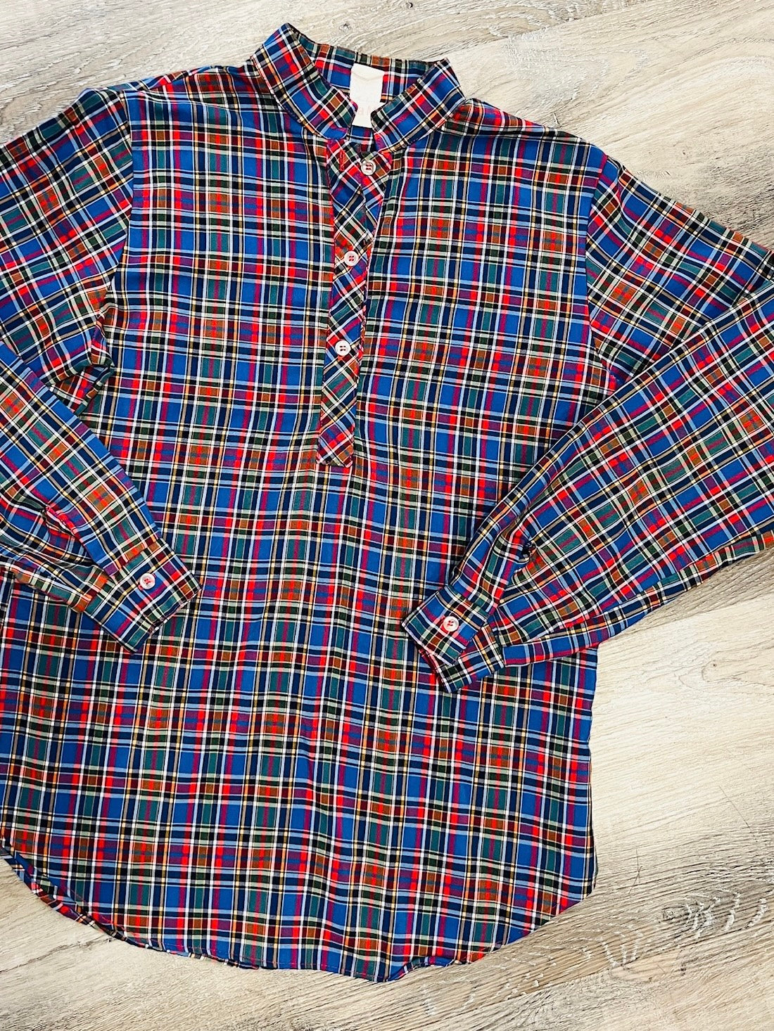 Vintage 1970s Laura Mae Plaid Long Sleeve Blouse | S/M