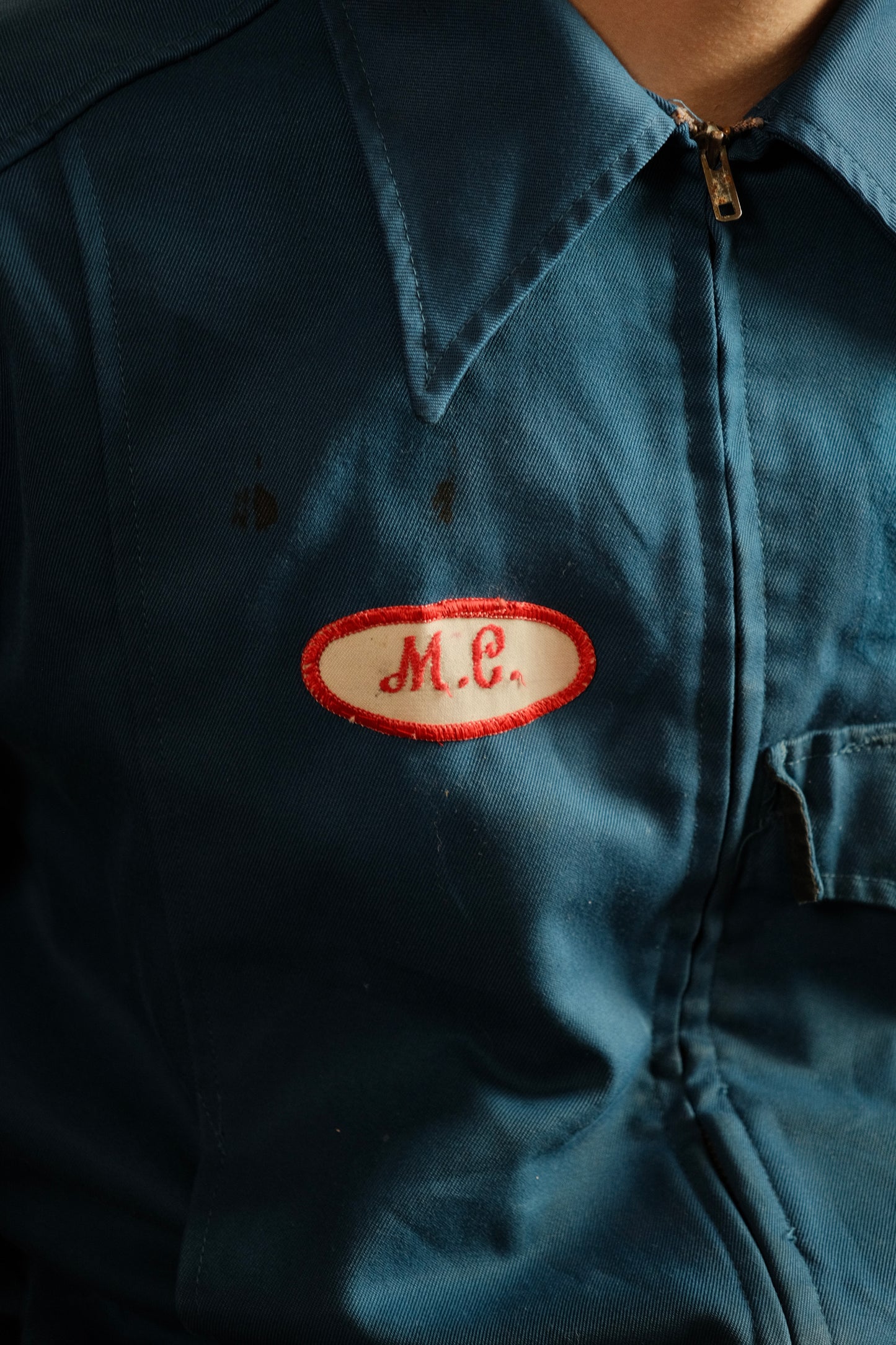 Vintage Riverside Distressed Canvas Zip-up Mechanic Jacket | Large