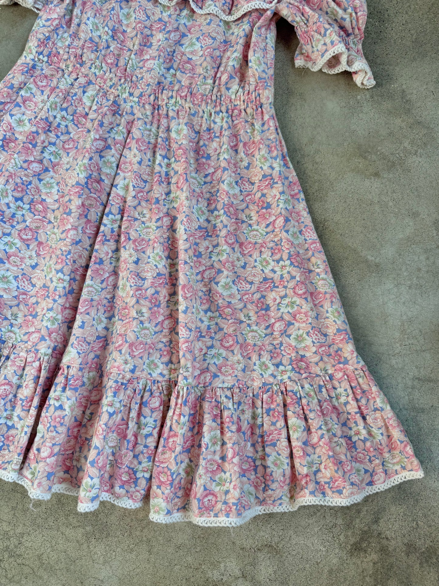 Vintage 1970s Handmade Pink Floral Frilled Collar Babydoll Dress | XS/S