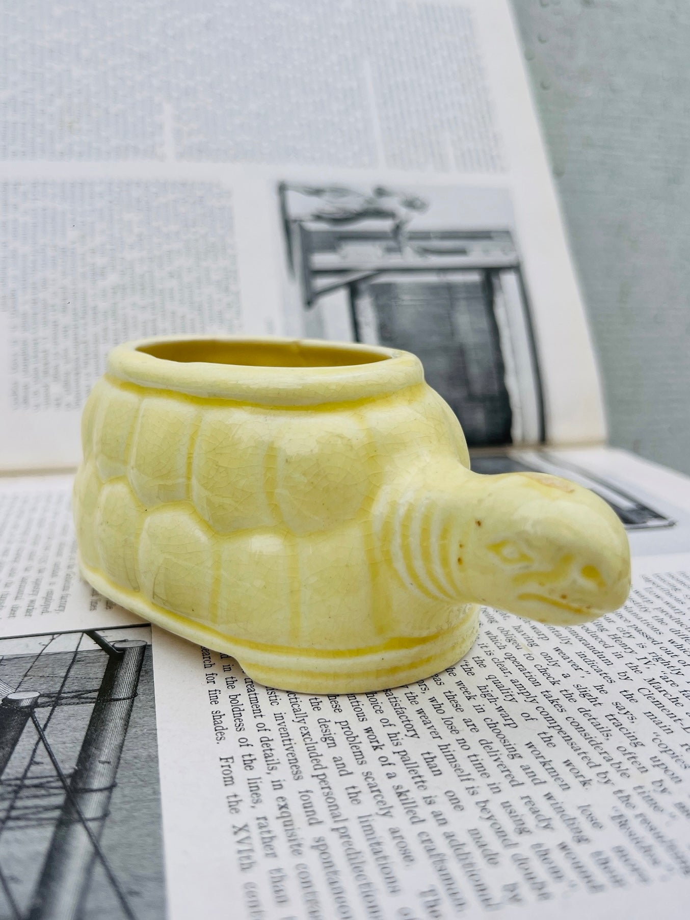 Vintage 1950s Yellow Ceramic Turtle Planter